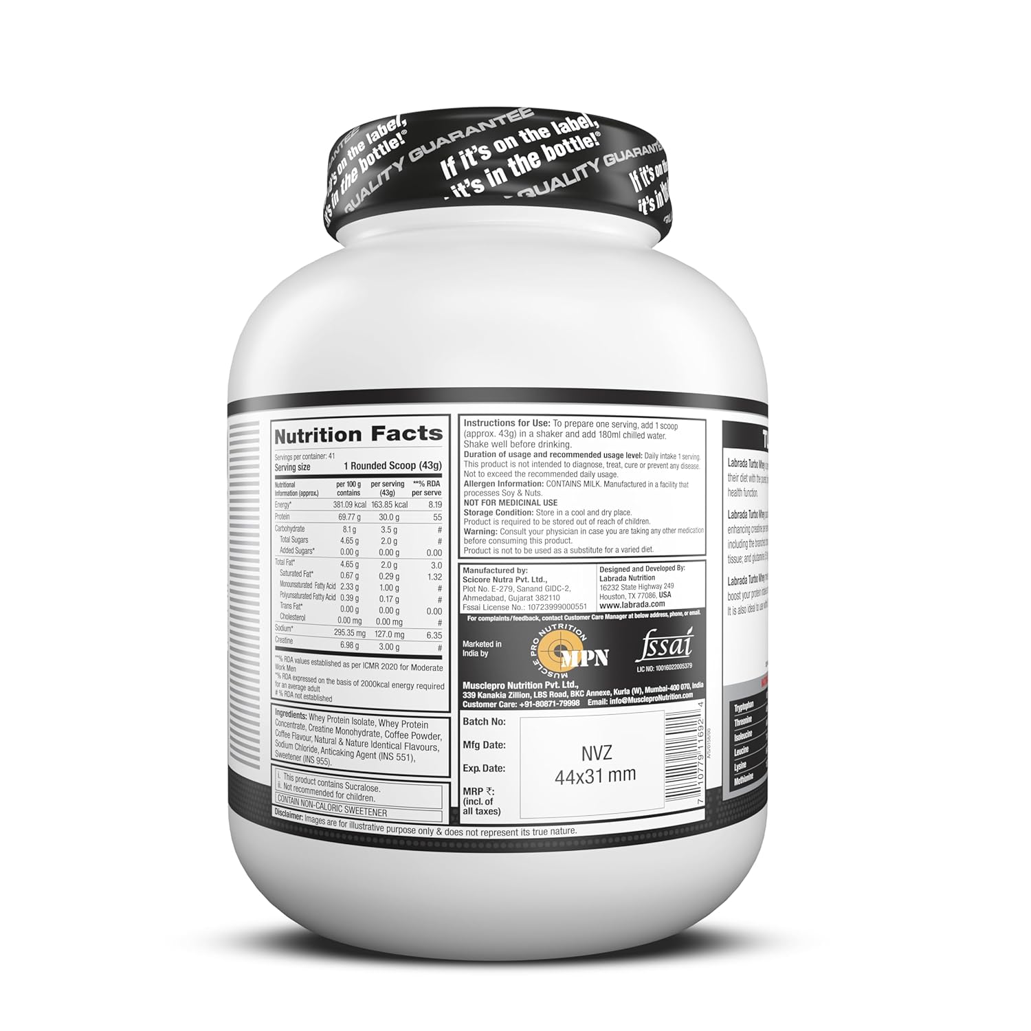 Labrada Turbo whey Protien Isolate, 1.8kg, Cafe Brazil