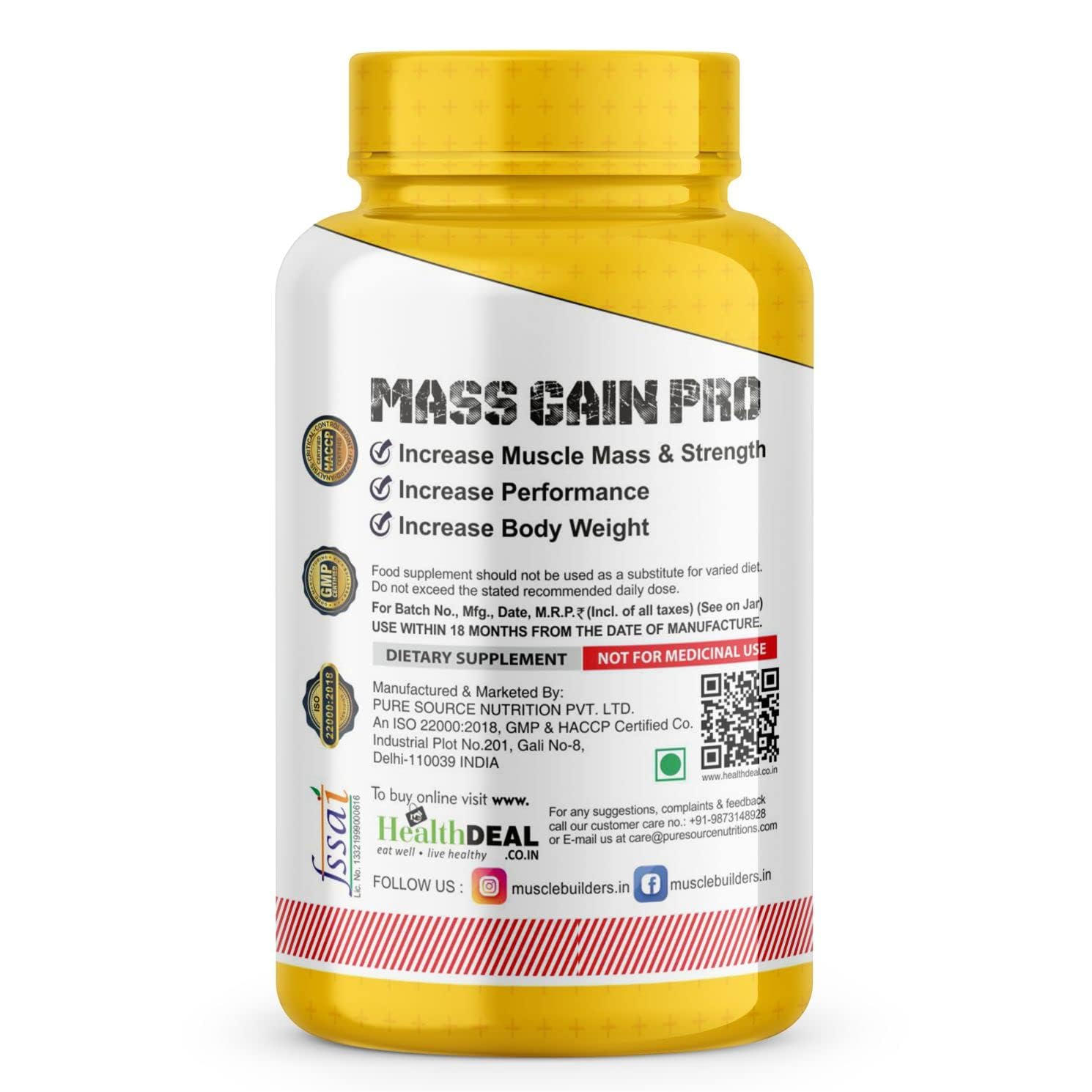 M B Muscle Builder's Mass Gain Pro, Mass & Weight Gainer Capsule for Fast Weight & Muscle Gain, Muscle Building Weightlifters Supplement for Muscle Growth, Stamina & Strength For Men & Women,60 Cap