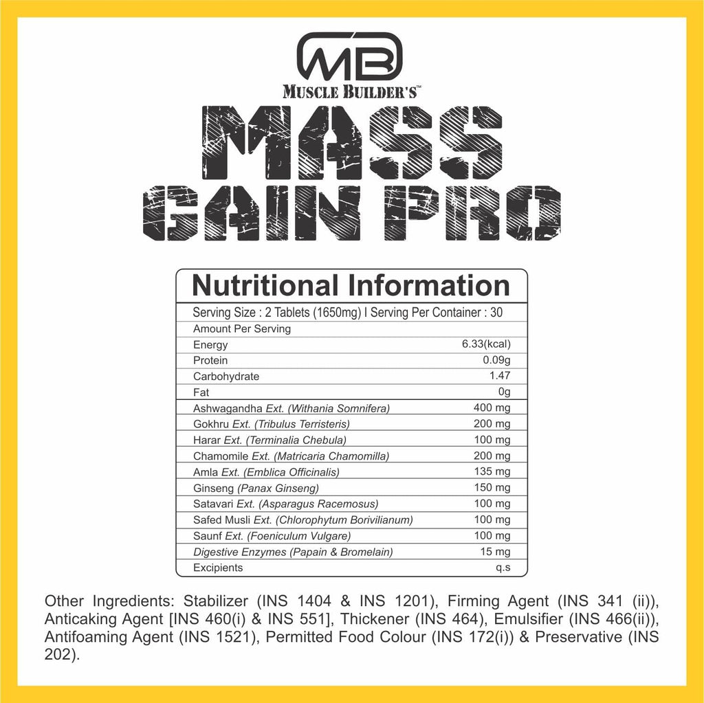 M B Muscle Builder's Mass Gain Pro, Mass & Weight Gainer Capsule for Fast Weight & Muscle Gain, Muscle Building Weightlifters Supplement for Muscle Growth, Stamina & Strength For Men & Women,60 Cap