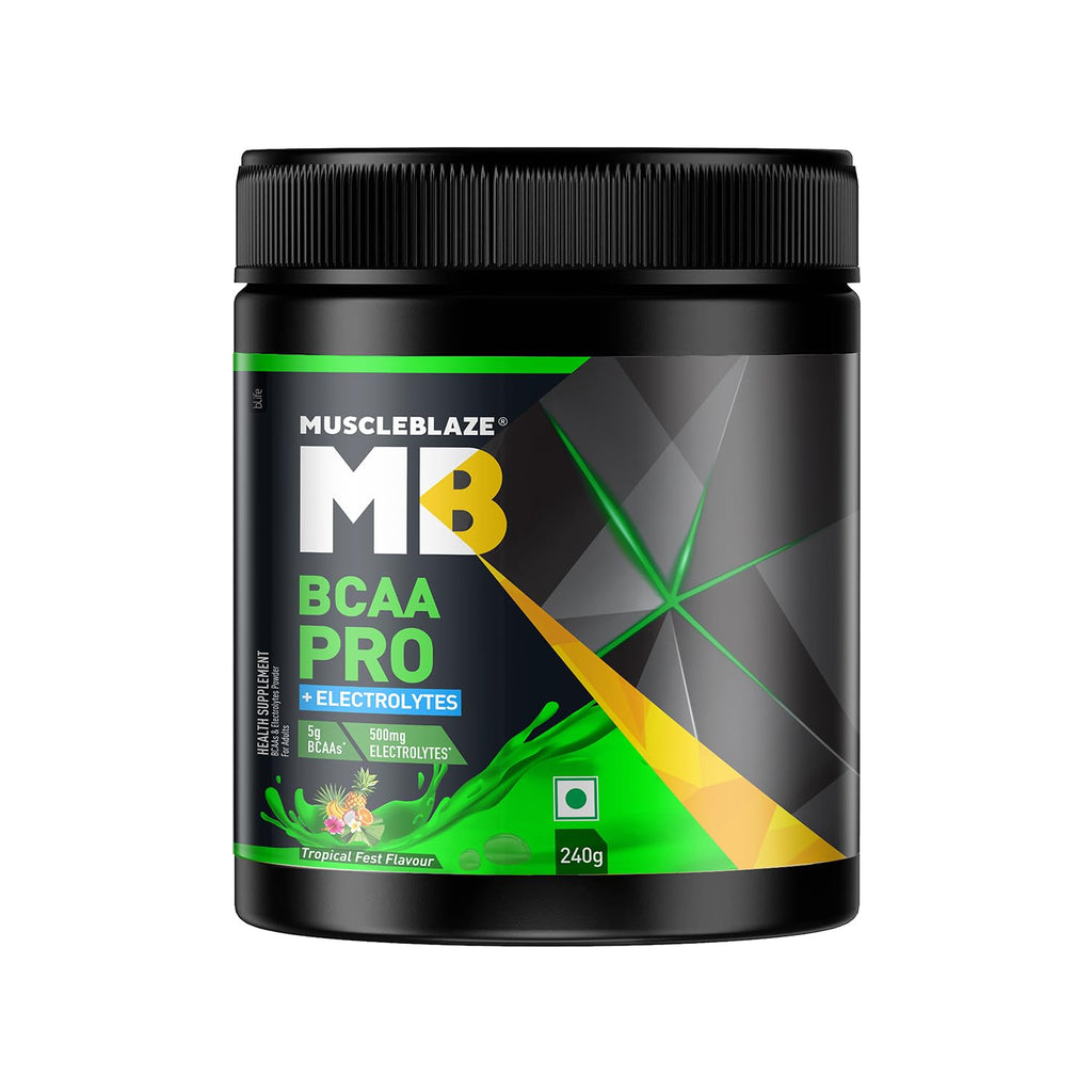 MuscleBlaze BCAA Pro Powder, Powerful Intra Workout (Tropical Fest, 240g, 30 Servings) | With 5g BCAAs & 500mg Electrolytes