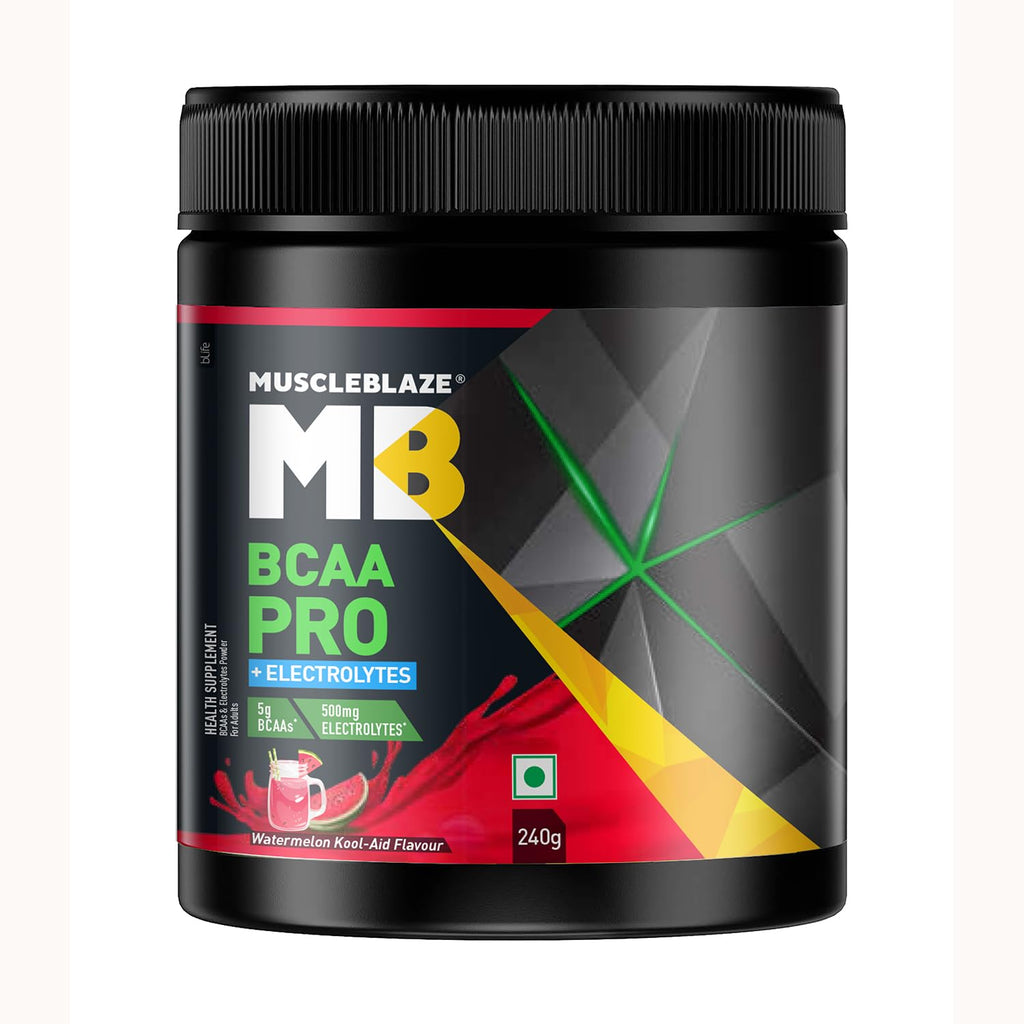MuscleBlaze BCAA Pro Powder, Powerful Intra Workout (Watermelon Kool Aid, 240g, 30 Servings) | With 5g BCAAs & 500mg Electrolytes