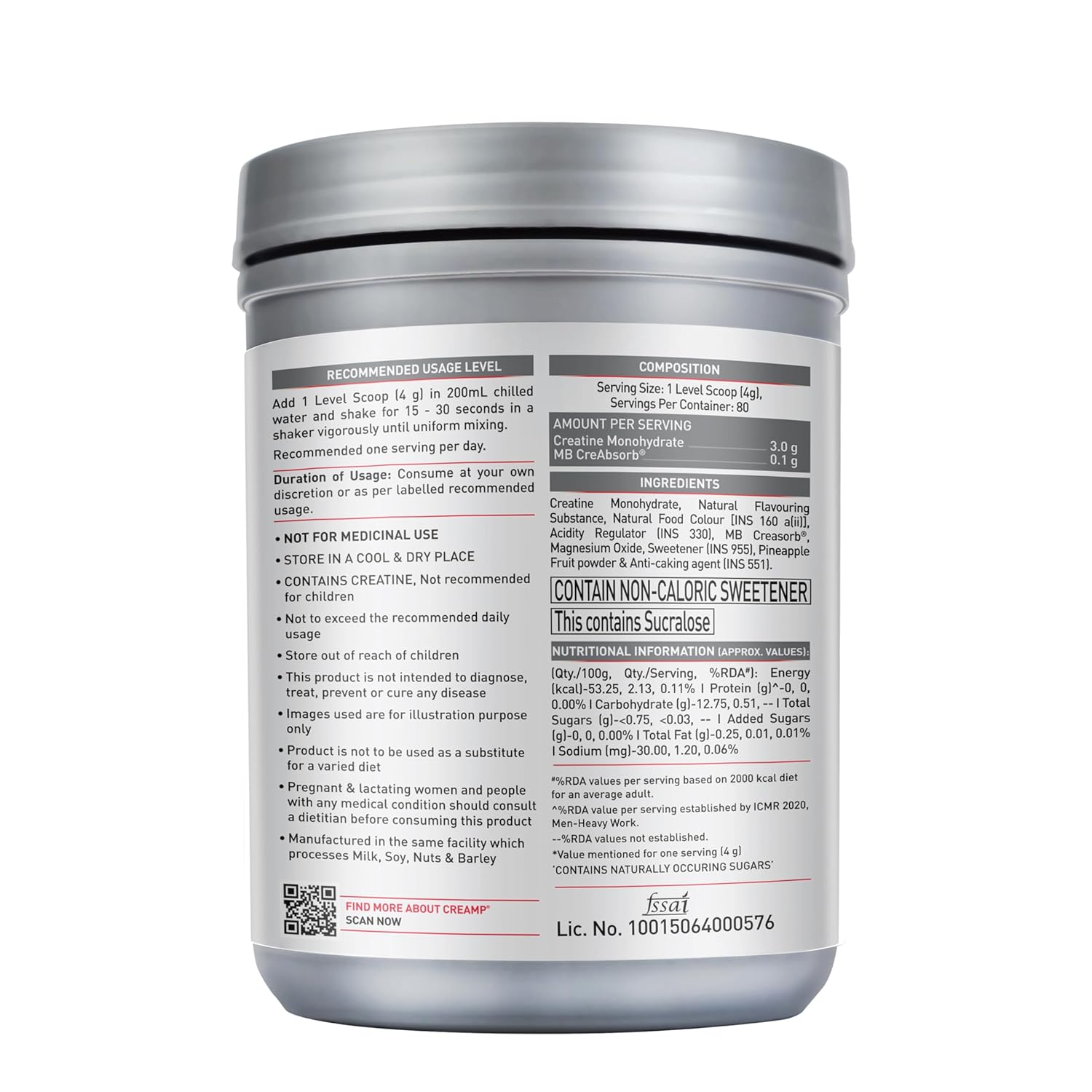 MuscleBlaze Micronised Creatine Monohydrate CreAMP Powder, Sunset Mango (80 Servings, 320g) | Trustified Certified Creatine