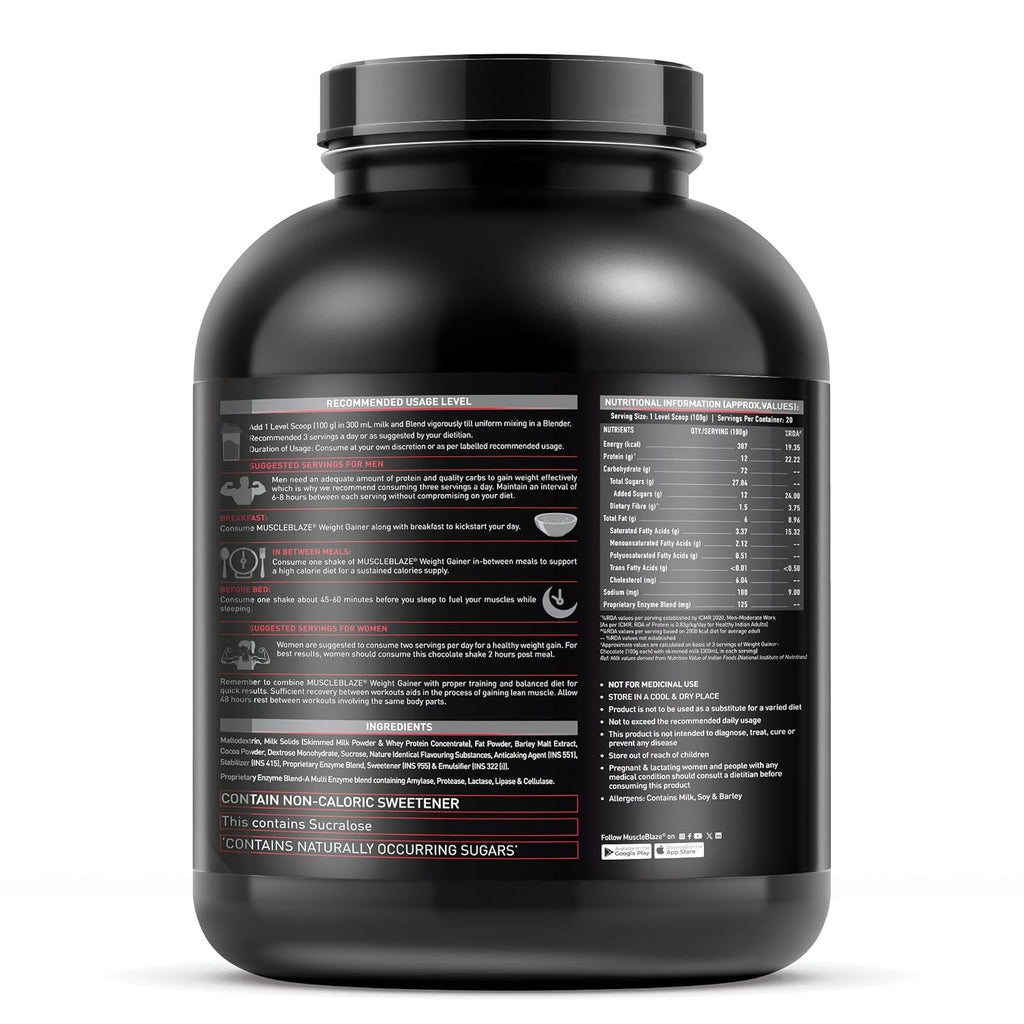 MuscleBlaze Weight Gainer Powder with Added Digezyme, Chocolate (20 Servings, 2kg / 4.4lbs) | 12g Protein, 72g Carbs Per Scoop