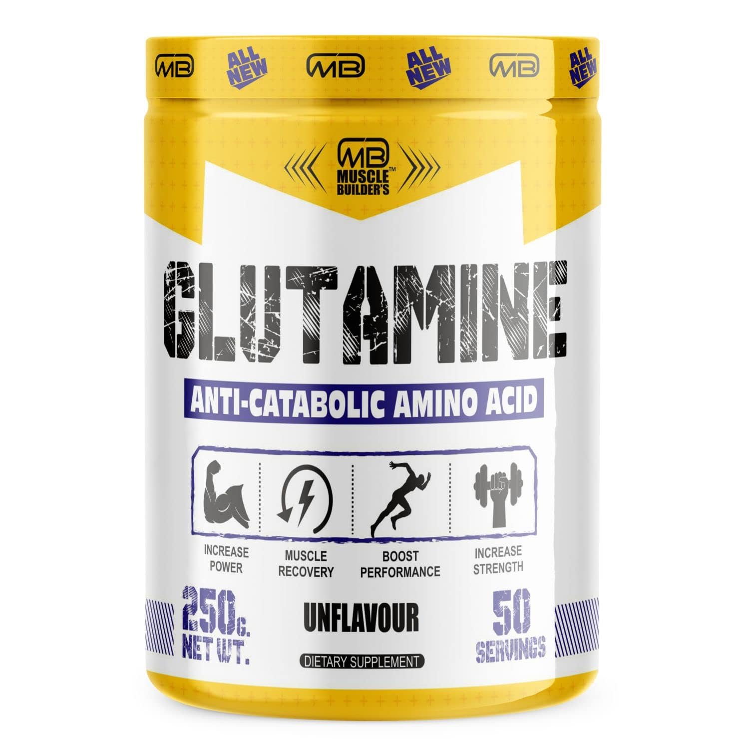 M B Muscle Builder's Glutamine Supplement | For Muscle Building | Post workout Recovery & Performance| 250 gm, 50 Servings