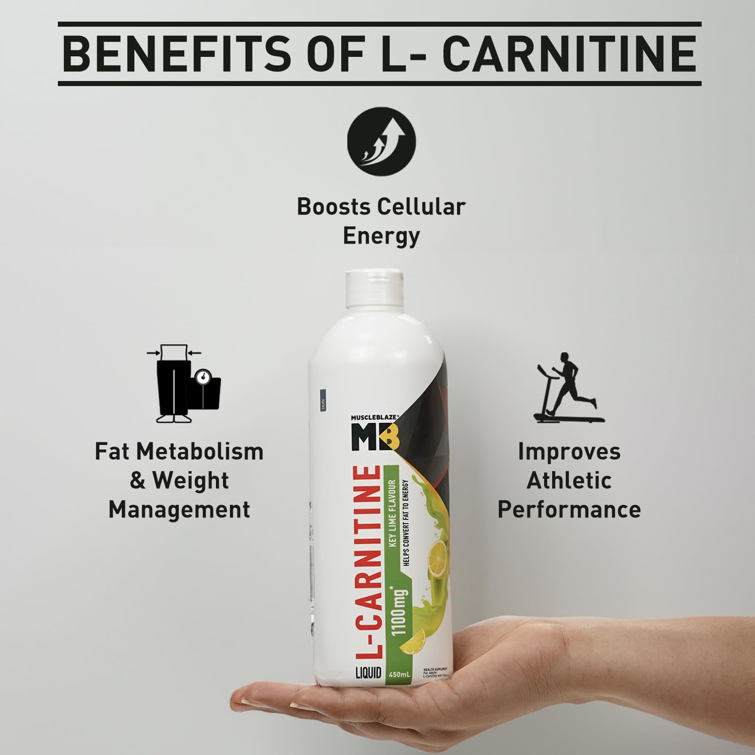 MuscleBlaze Liquid L-Carnitine 1100 Mg (Key Lime,450 Ml,30 Servings)|Converts Fat Into Energy,1 Count