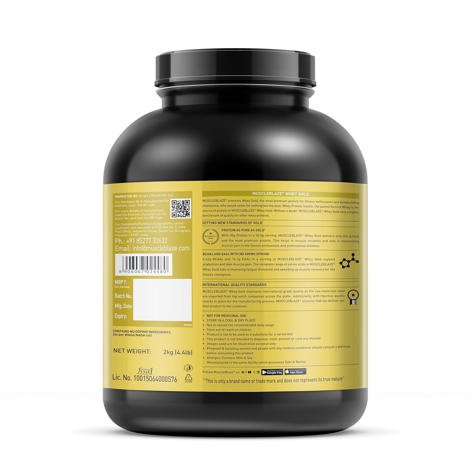 MuscleBlaze Whey Gold, 100% Whey Protein Isolate, Labdoor USA Certified, 30g Whey Protein Per Scoop (Mocha Cappuccino, 2kg / 4.4lb)