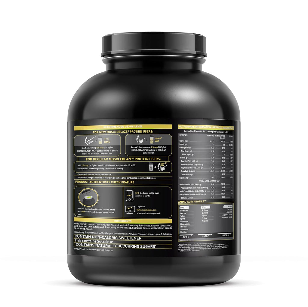 MuscleBlaze Whey Gold, 100% Whey Protein Isolate, Labdoor USA Certified, 30g Whey Protein Per Scoop (Mocha Cappuccino, 2kg / 4.4lb)
