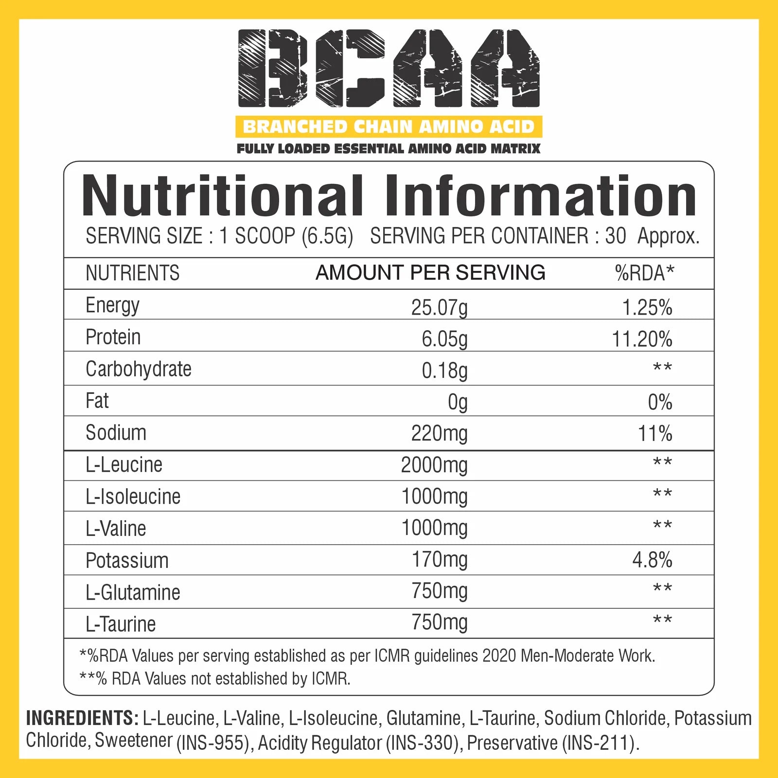MB Muscle Builder’s BCAA powder with L-Glutamine, L-Taurina, for Energy Burst & Athletic Performance – 30 Servings [200g]