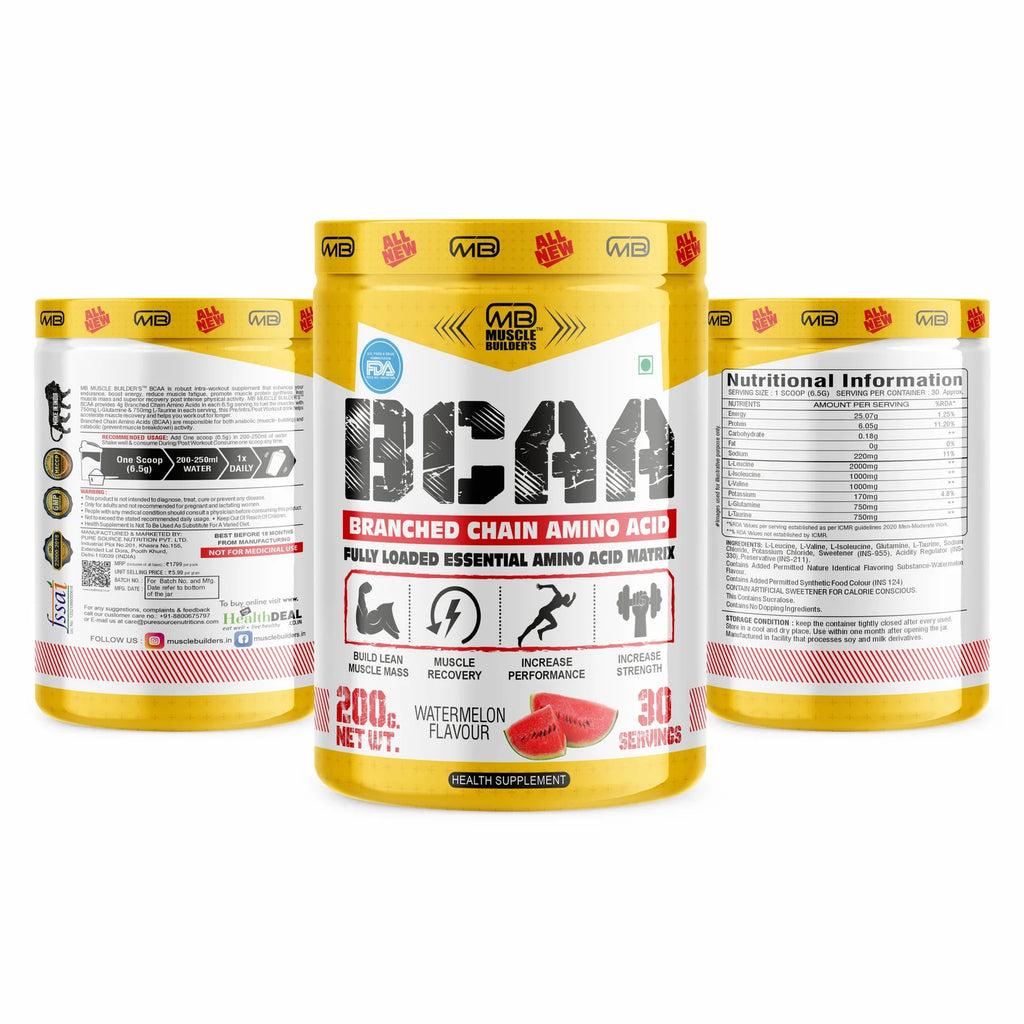 MB Muscle Builder’s BCAA powder with L-Glutamine, L-Taurina, for Energy Burst & Athletic Performance – 30 Servings [200g]