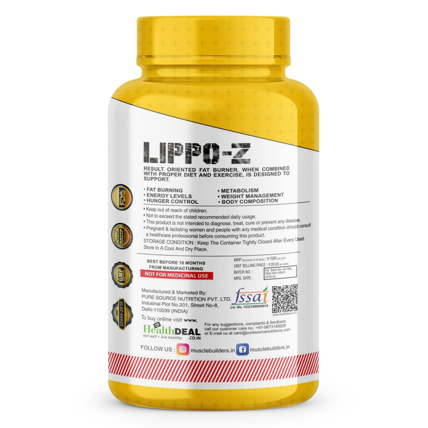 MB MUSCLE BUILDER’S Lippo-Z Fat Burner Super thermogenic Support Belly Fat Loss &Increase Metabolism (60 Capsules)