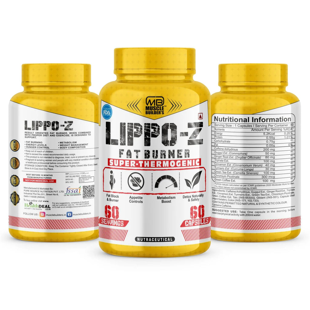 MB MUSCLE BUILDER’S Lippo-Z Fat Burner Super thermogenic Support Belly Fat Loss &Increase Metabolism (60 Capsules)