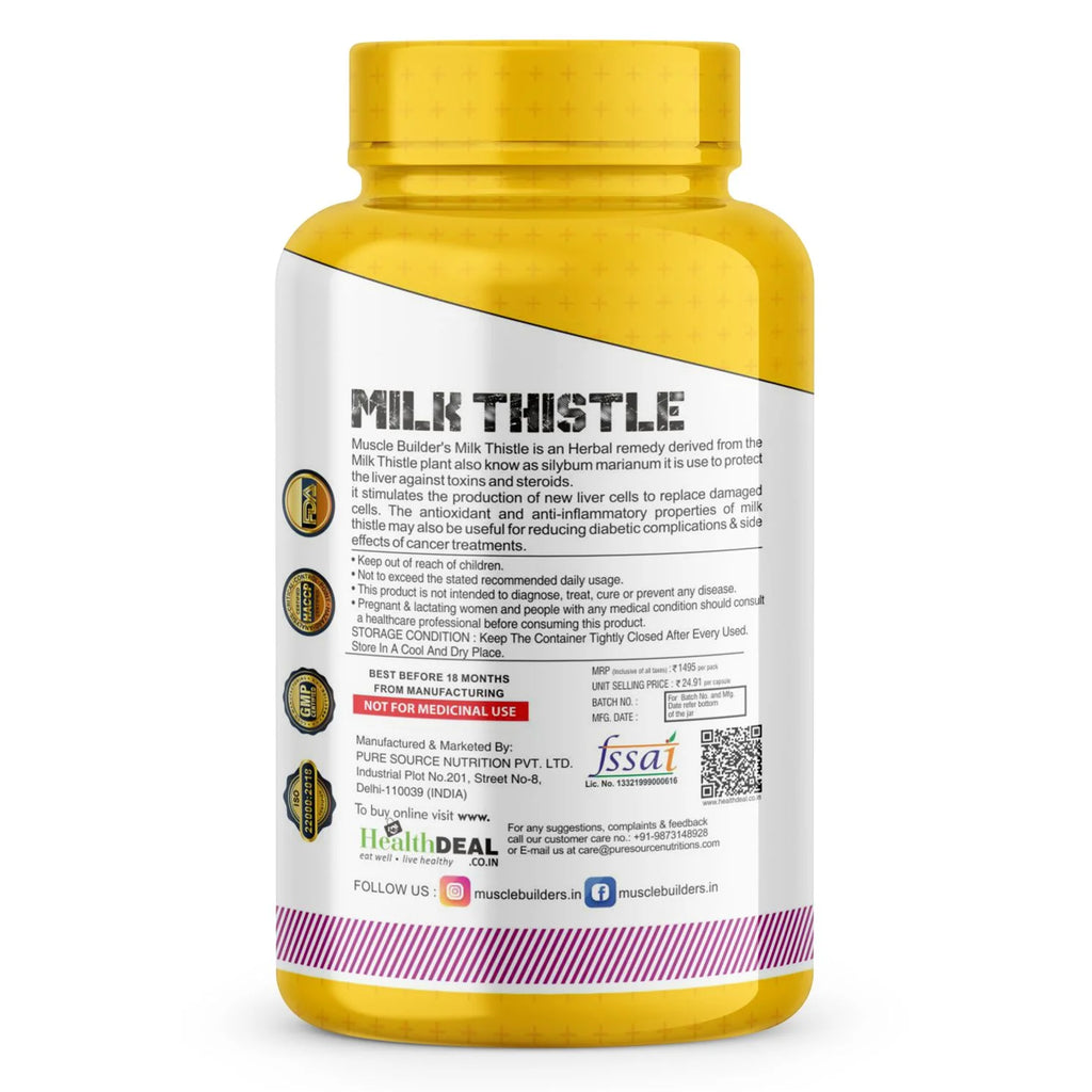 MB Muscle Builder’s Milk Thistle | Removes Liver Toxins | Protects Liver Health | Detox Supplement for Men & Women | Promotes Proper Fat Digestion – 60 Capsules