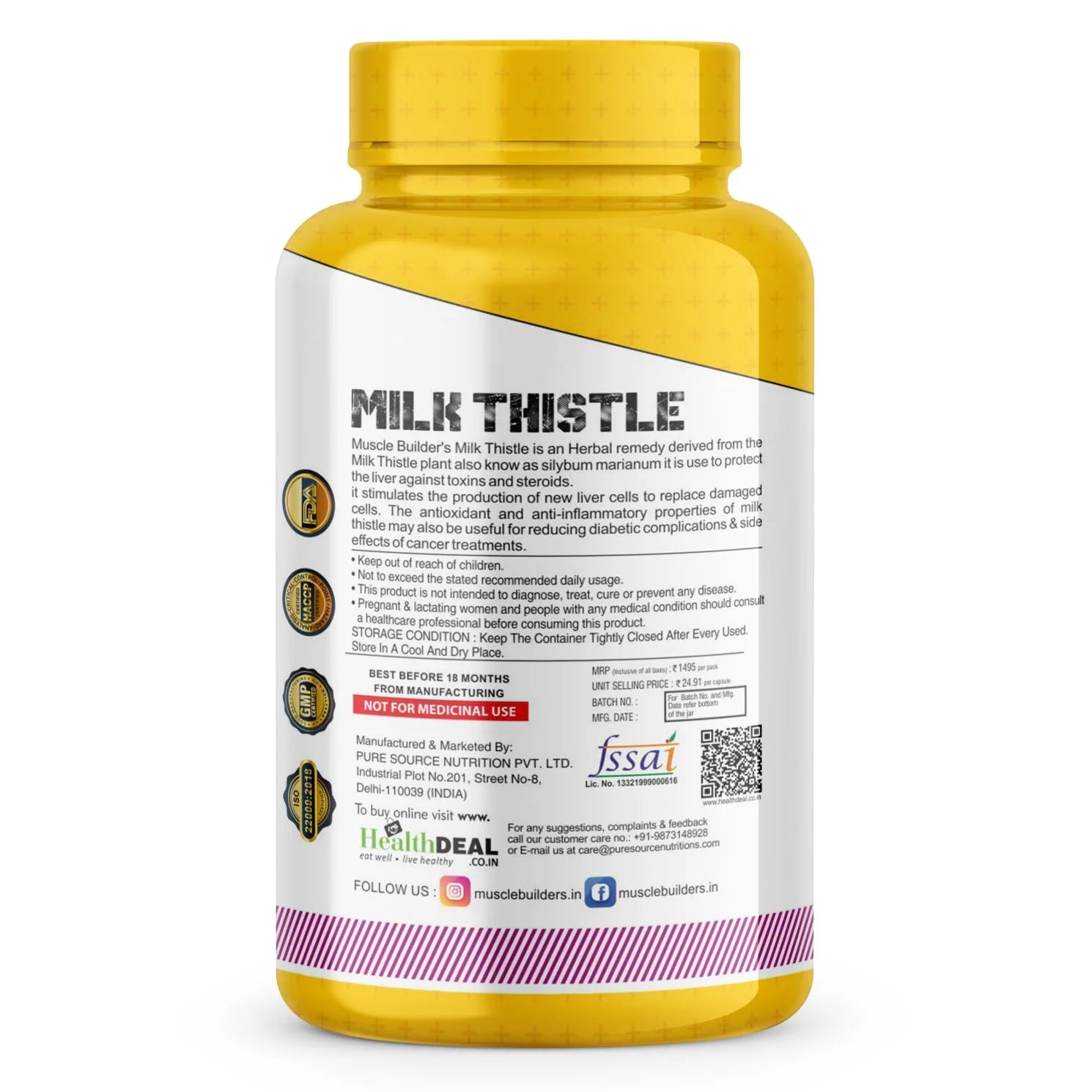 MB Muscle Builder’s Milk Thistle | Removes Liver Toxins | Protects Liver Health | Detox Supplement for Men & Women | Promotes Proper Fat Digestion – 60 Capsules