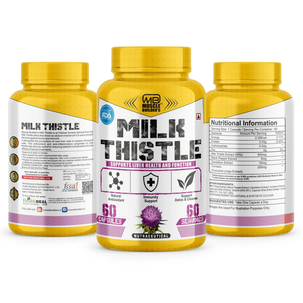 MB Muscle Builder’s Milk Thistle | Removes Liver Toxins | Protects Liver Health | Detox Supplement for Men & Women | Promotes Proper Fat Digestion – 60 Capsules