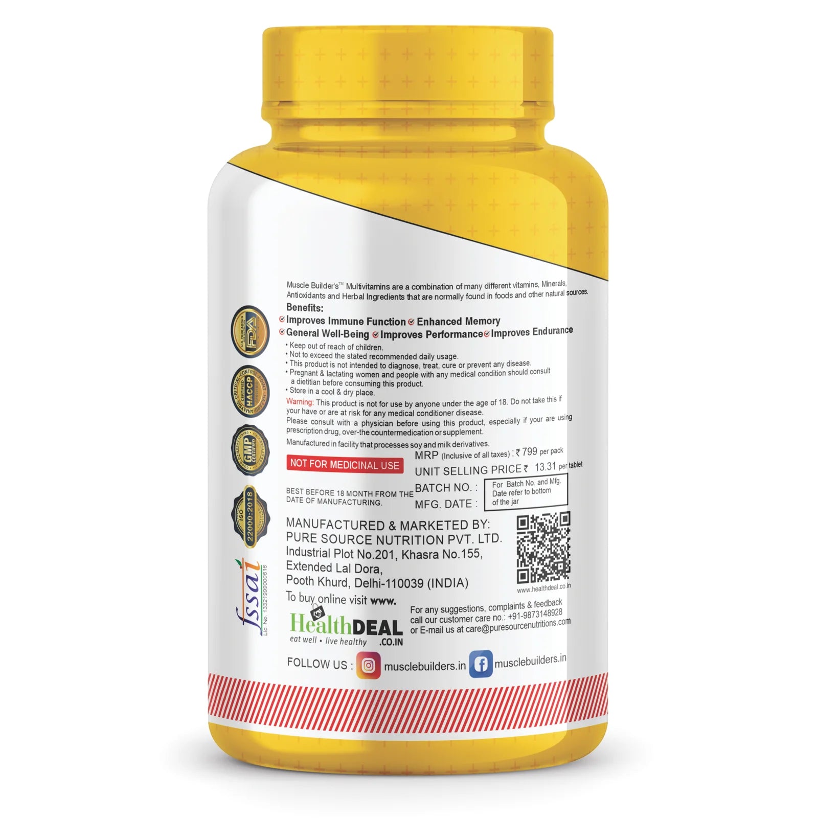 MB Muscle builder’s Multi Vitamin for Men and Women helps in daily health and bodybuilding | Boost Mental & Physical Performance | Fitness Daily Multivitamin with Vital Nutrients | 60 Tablets