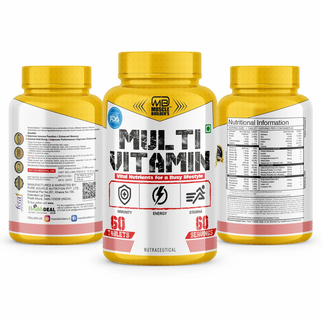 MB Muscle builder’s Multi Vitamin for Men and Women helps in daily health and bodybuilding | Boost Mental & Physical Performance | Fitness Daily Multivitamin with Vital Nutrients | 60 Tablets
