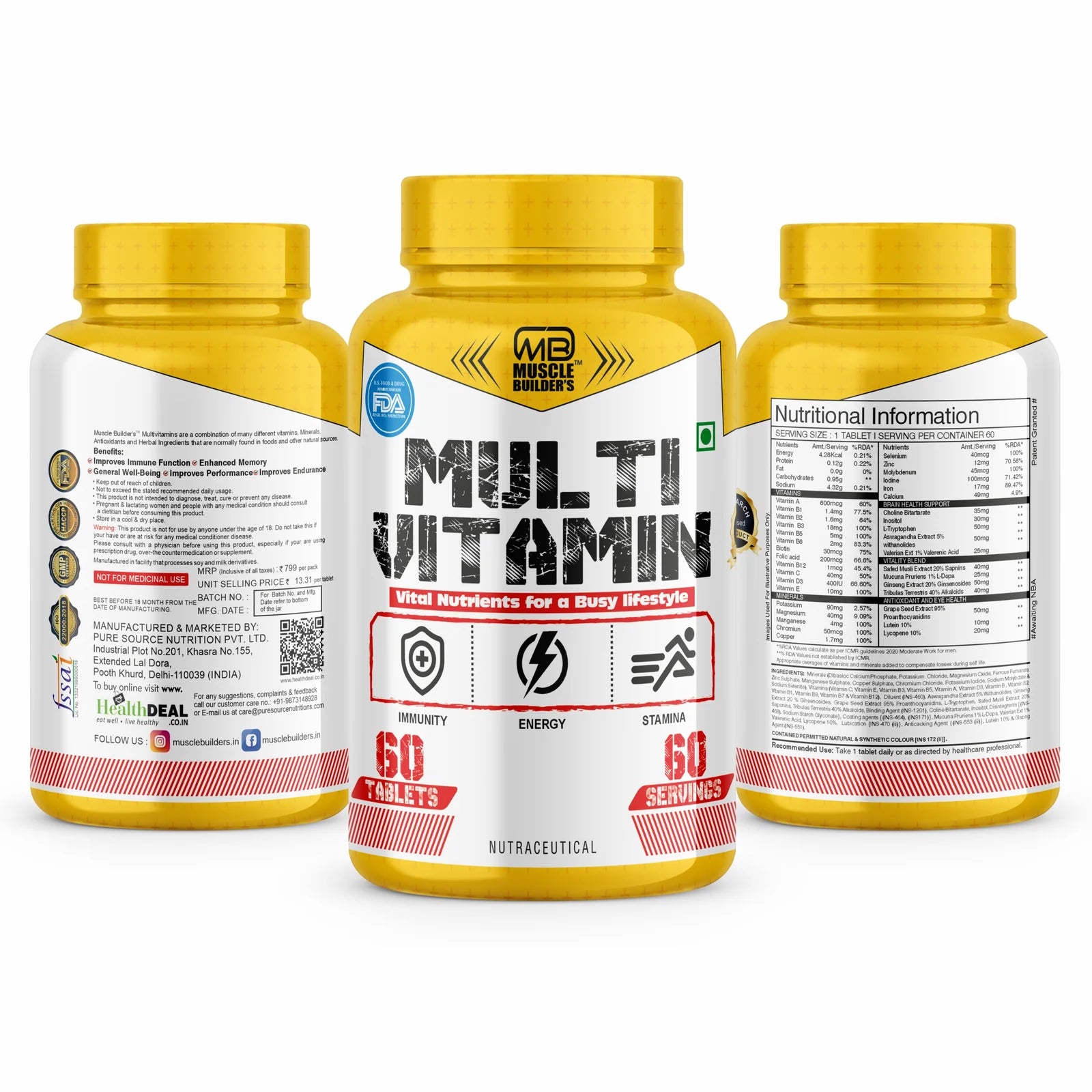 MB Muscle builder’s Multi Vitamin for Men and Women helps in daily health and bodybuilding | Boost Mental & Physical Performance | Fitness Daily Multivitamin with Vital Nutrients | 60 Tablets