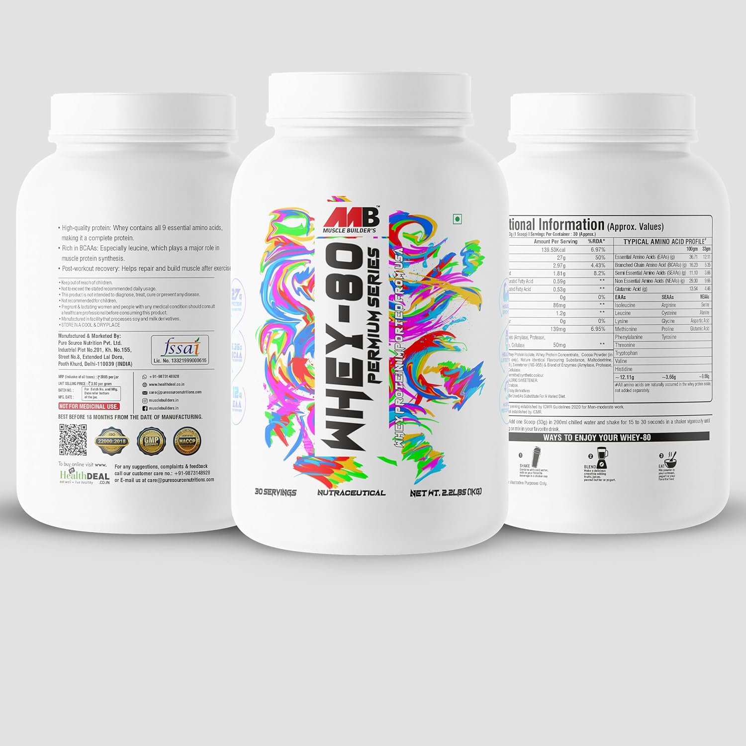 M B Muscle Builder's Whey Protein 80 with 24g Protien | 6g BCAA | 0g Sugar | USA Imported Whey Protein | Irish Cream Chocolate Flavour | 2.2 Lb