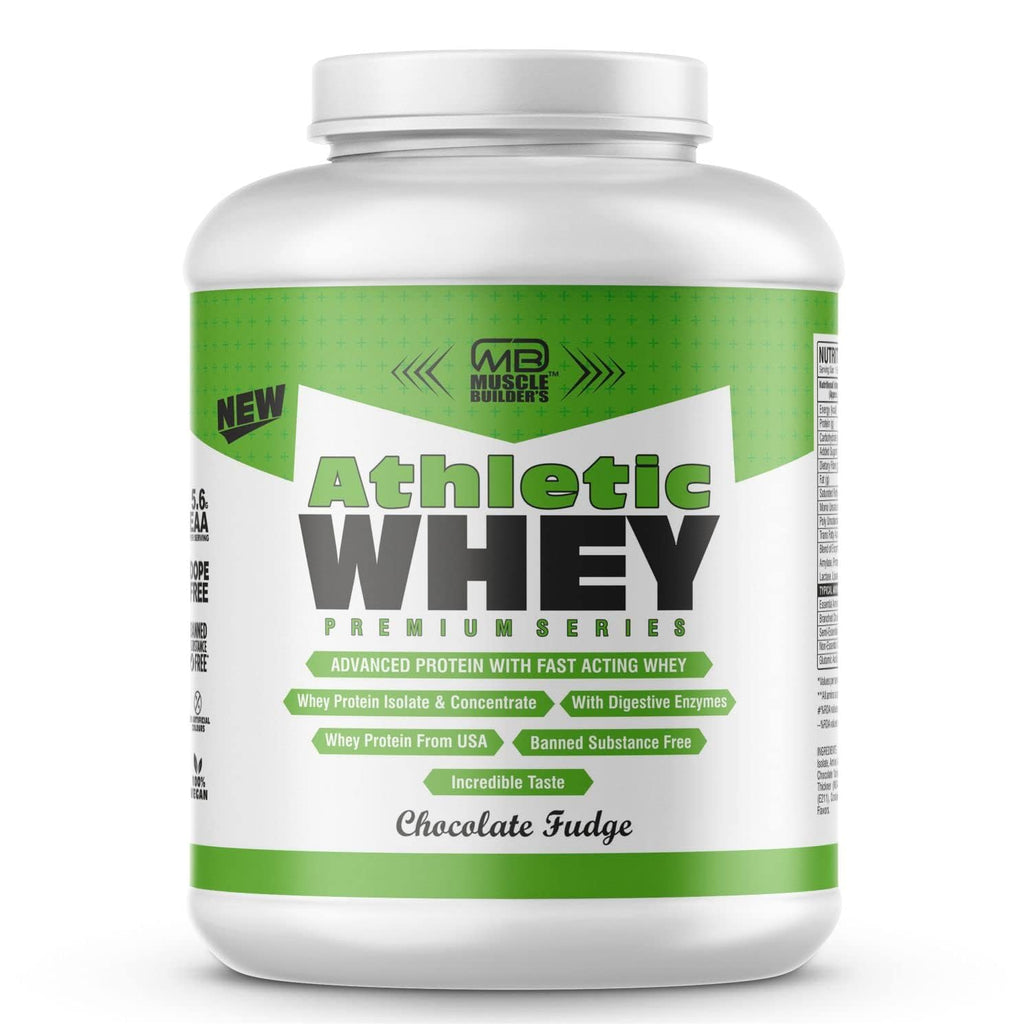 MB Muscle Builder 100% Pure Athletic Whey Protein Concentrate Supplement Powder with Added Digestive Enzymes (Chocolate Fudge, 4.4 lbs)