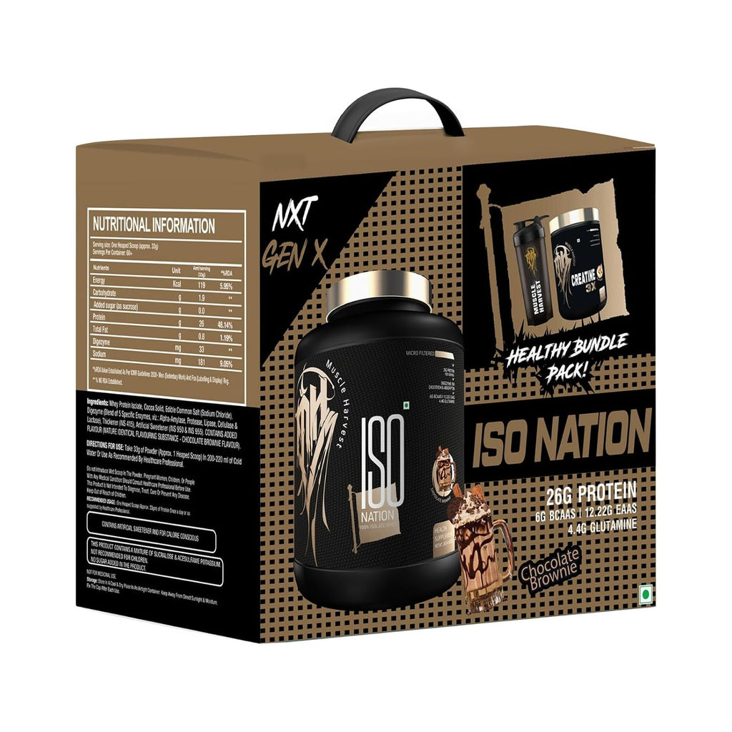 ISO Nation Whey Protein Isolate 2kg | 26g Protein per Serving | Fast Absorption | Digestive Enzymes, 6g BCAAs & 4.4g Glutamine | Lean Muscle & Recovery | Chocolate Brownie