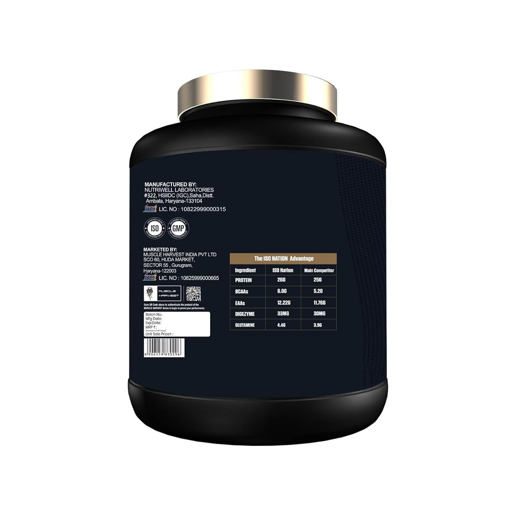 ISO Nation Whey Protein Isolate 2kg | 26g Protein per Serving | Fast Absorption | Digestive Enzymes, 6g BCAAs & 4.4g Glutamine | Lean Muscle & Recovery | Chocolate Brownie