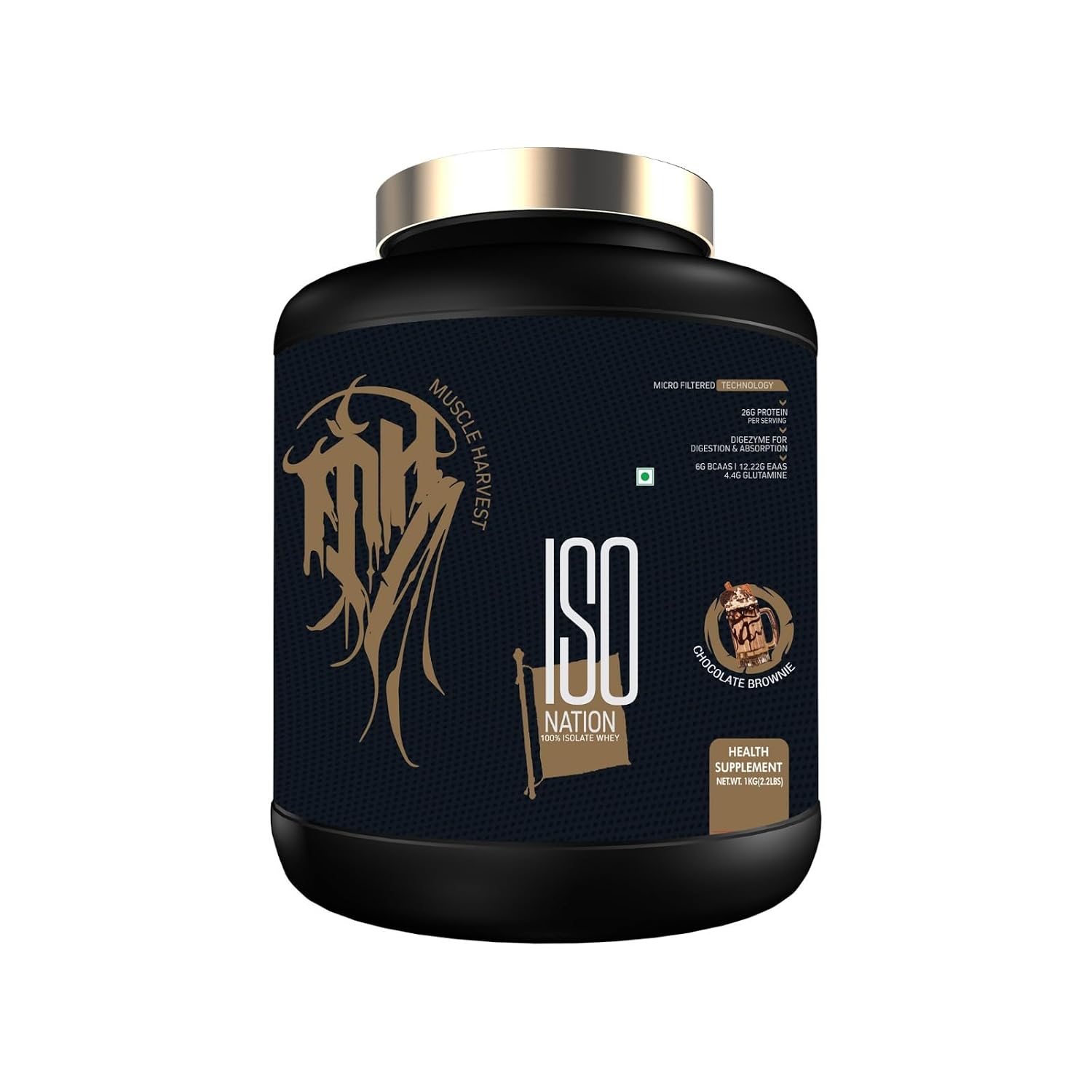ISO Nation Whey Protein Isolate 1kg | 26g Protein per Serving | Fast Absorption | Digestive Enzymes, 6g BCAAs & 4.4g Glutamine | Lean Muscle & Recovery | Chocolate Brownie