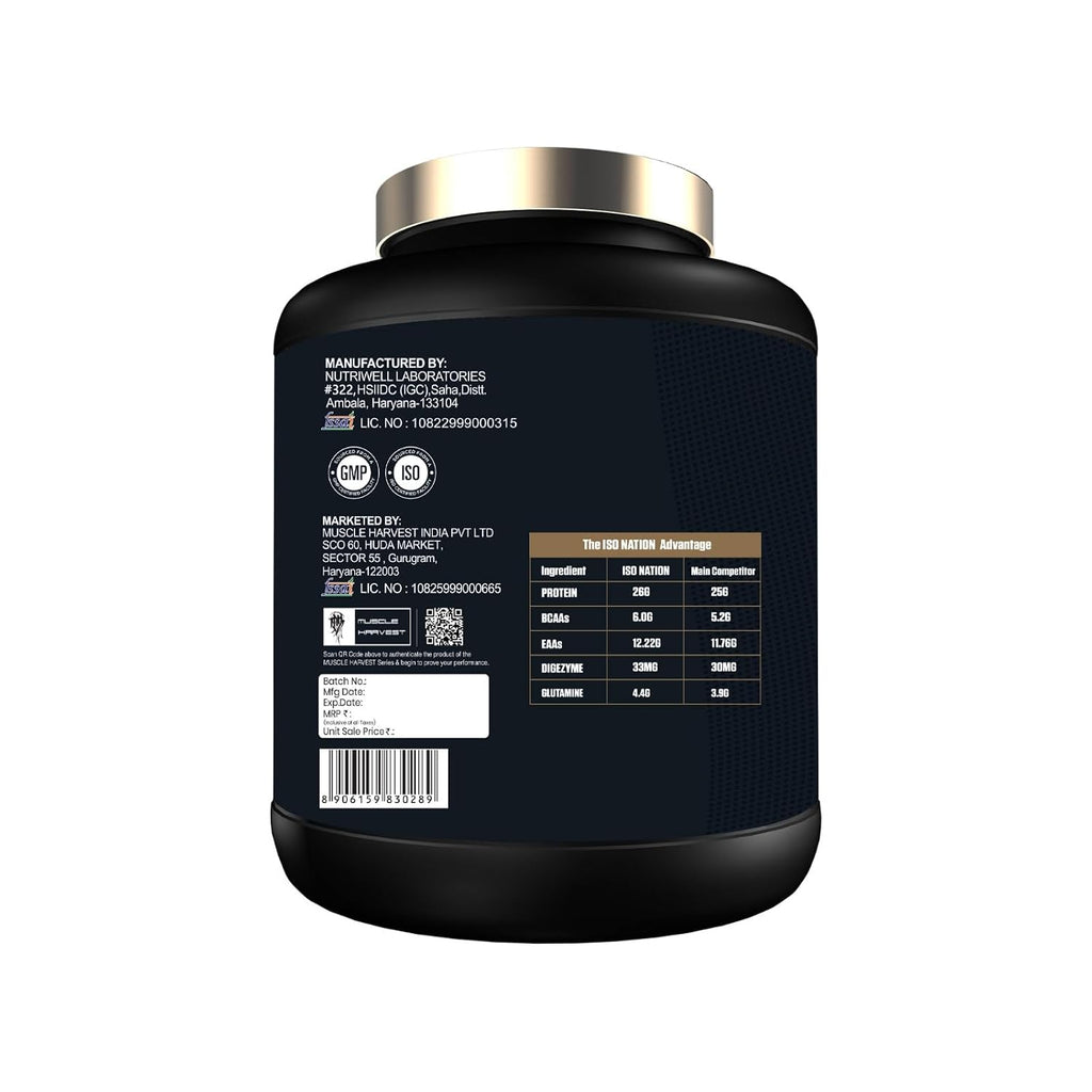 ISO Nation Whey Protein Isolate 1kg | 26g Protein per Serving | Fast Absorption | Digestive Enzymes, 6g BCAAs & 4.4g Glutamine | Lean Muscle & Recovery | Chocolate Brownie
