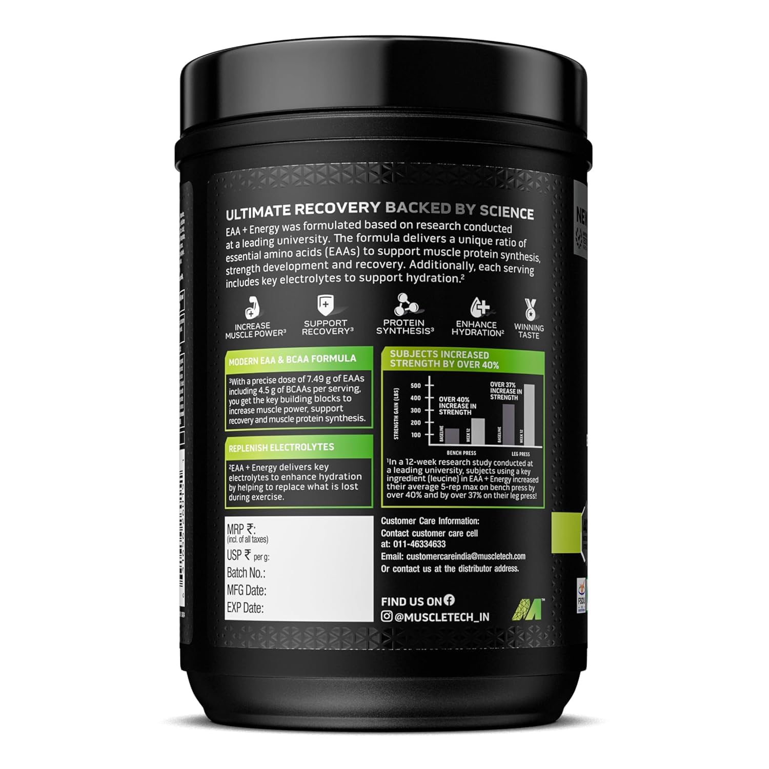 MuscleTech Eaa + Energy | Essential Amino Acids + 100Mg Caffeine | Replenish Electrolytes | Ultimate Recovery 7.4 grams Eaa | 4.5 grams Bcaa | 3 grams Leucine | 30 Servings | Sour Apple, Powder