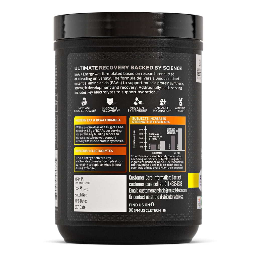 MuscleTech Eaa + Energy | Essential Amino Acids + 100Mg Caffeine | Replenish Electrolytes | Ultimate Recovery 7.4 grams Eaa | 4.5 grams Bcaa | 3 grams Leucine | 30 Servings | Tropical Twist