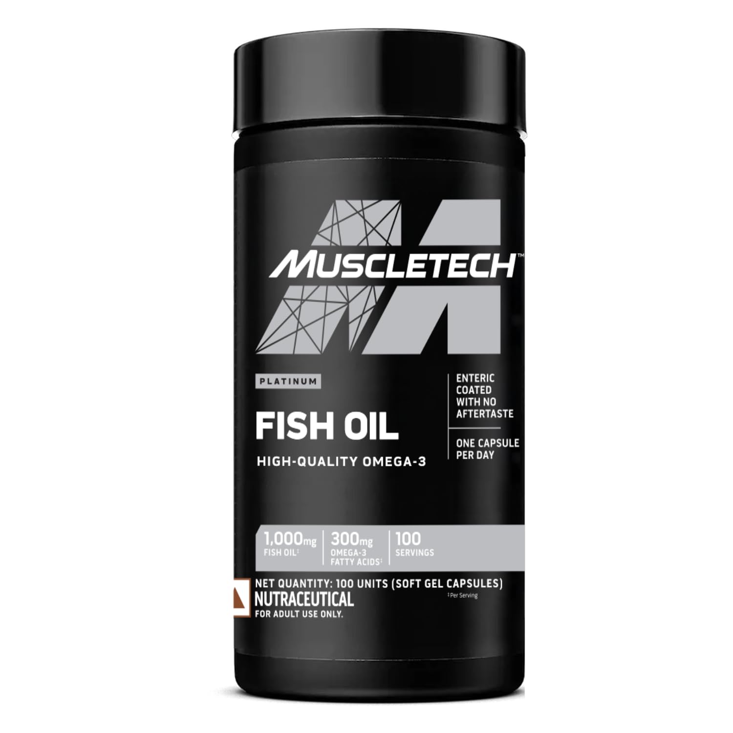MuscleTech Platinum Fish Oil For Men And Women, 1000Mg Omega 3 With 180 Mg Epa & 120 Mg Dha For Heart, Joints & Brain Health, 100 Softgels, 1 count, 100 servings
