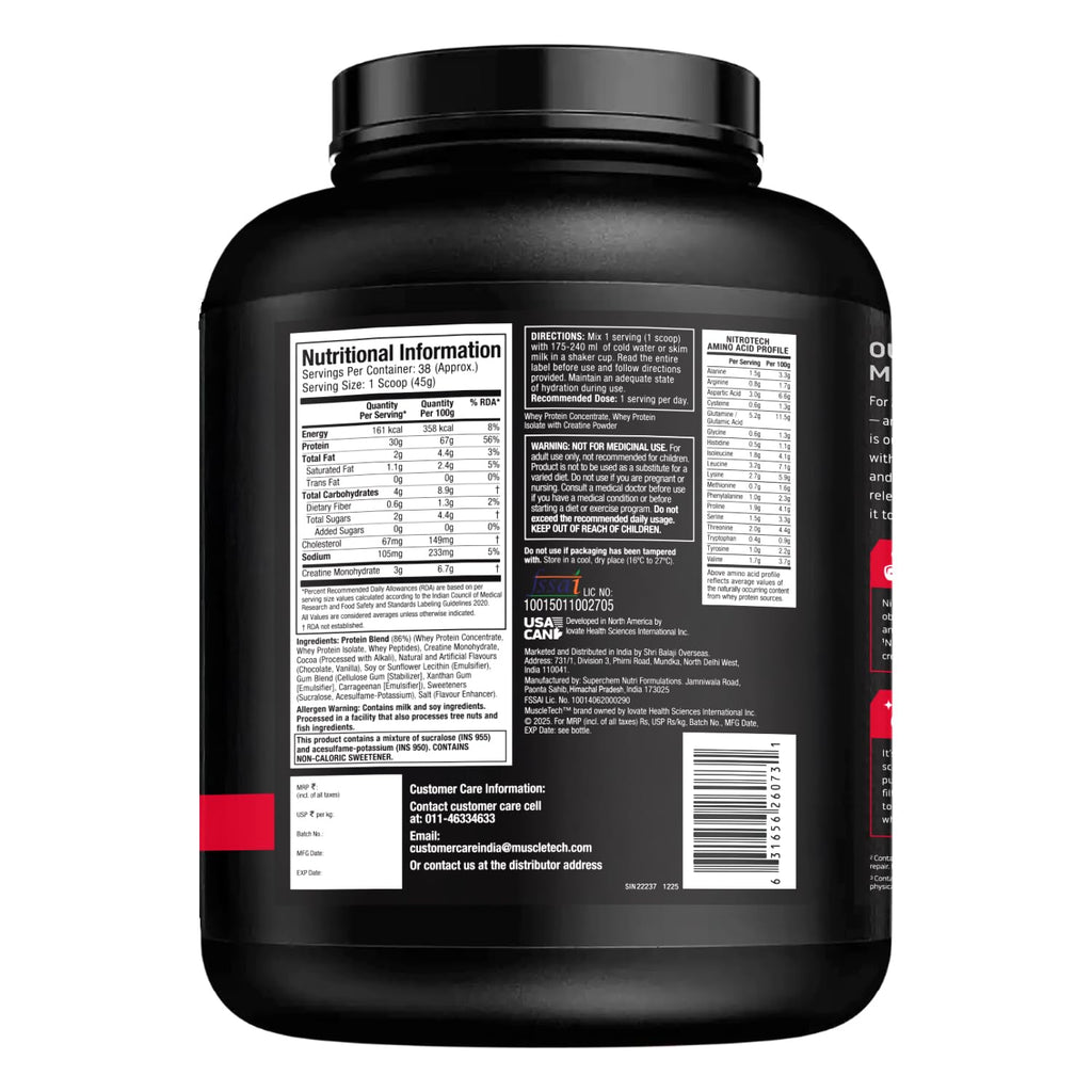 Muscletech Nitro Tech Whey Protien, 1.81kg, Milk Chocolate