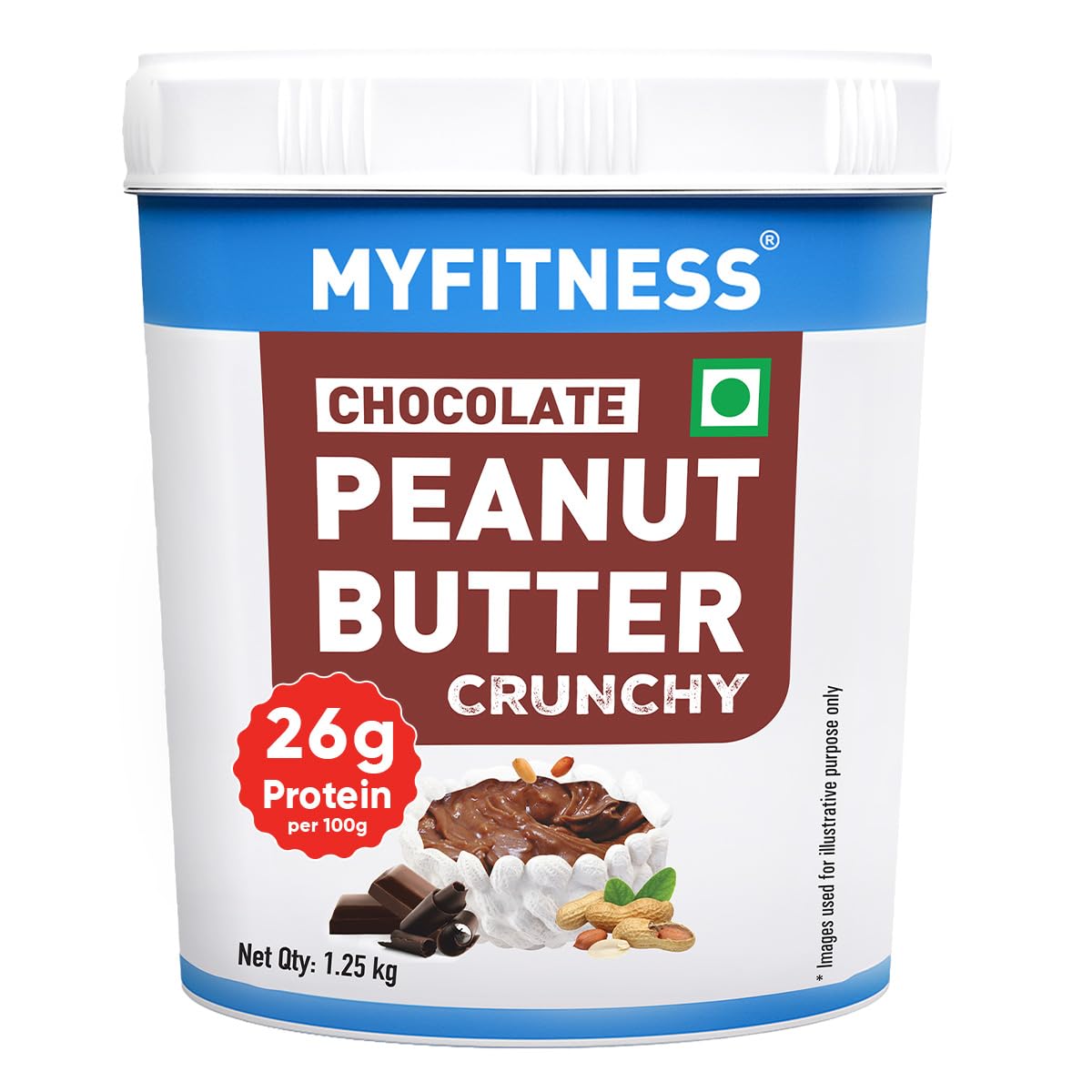 MYFITNESS Peanut Butter Chocolate Spread Crunchy 1.25kg | 23g Protein & 9g Fiber | Tasty & Healthy Nut Butter Spread for Breakfast & Snacks | Cholesterol Free | Zero Trans Fat | Crunchy Peanut Butter