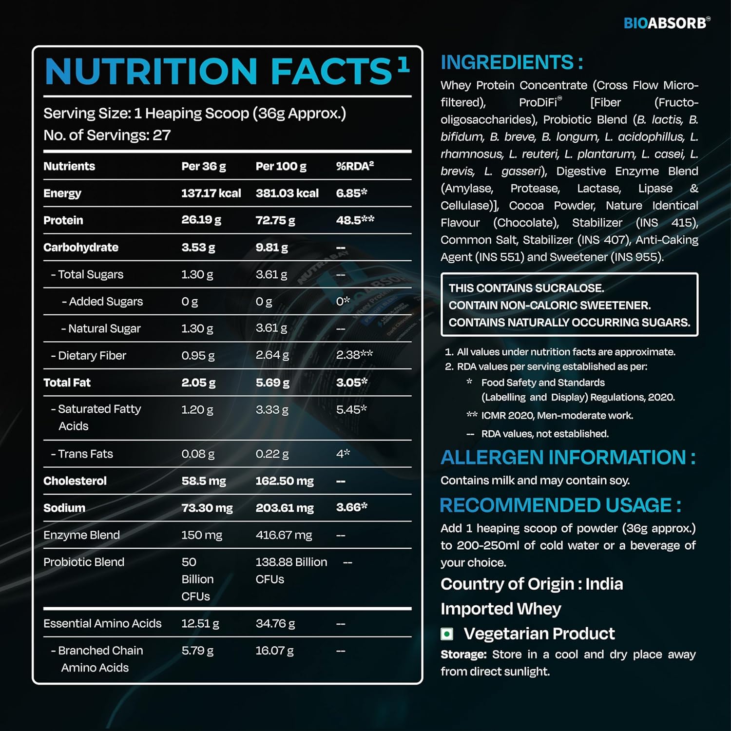 Nutrabay BioAbsorb™ Whey Protein Powder - 1kg, Milk Chocolate | Clinically Tested 54% Better Absorption | 26g Protein/Scoop | India's 1st Protein with ProDiFi™ for No Bloating | No Added Sugar