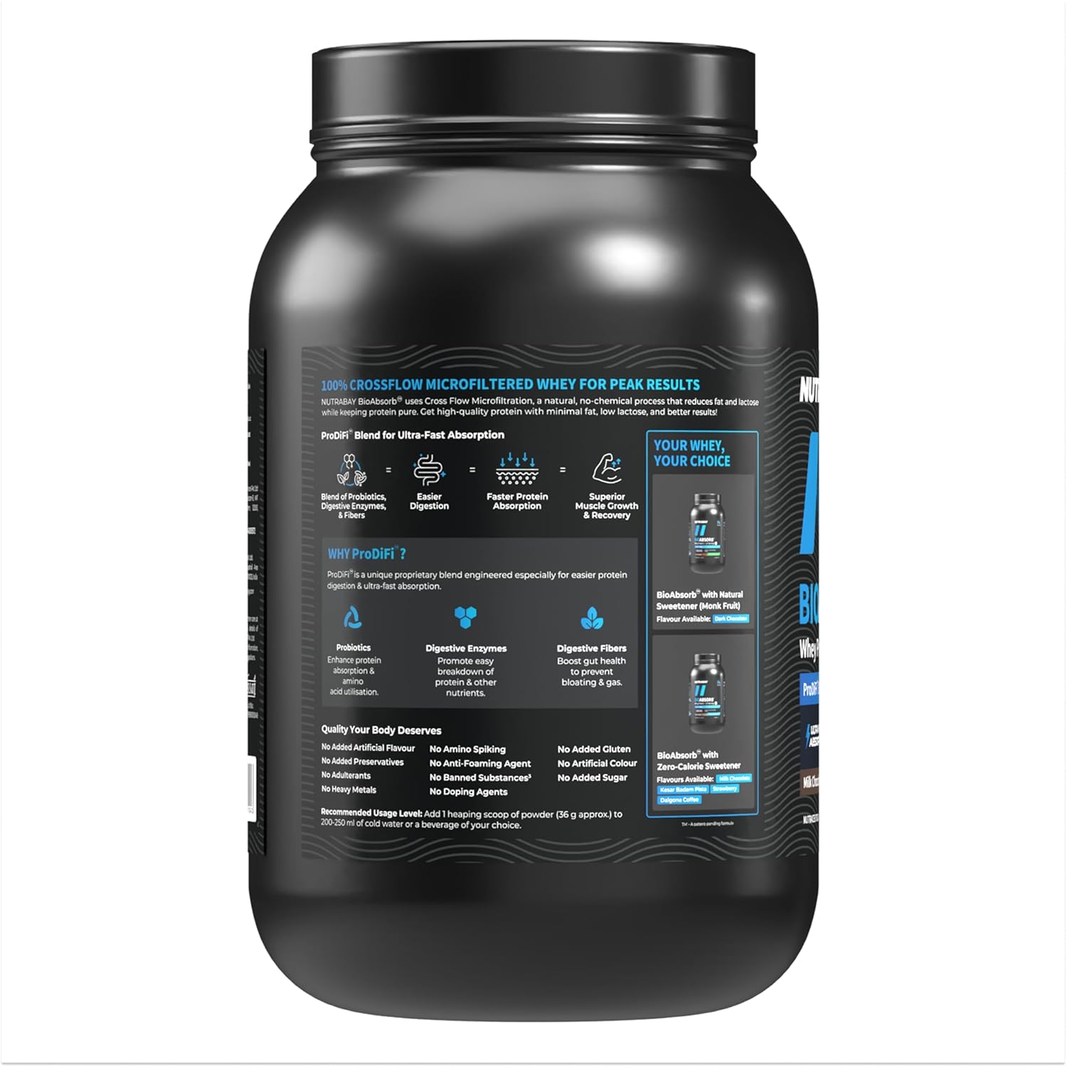 Nutrabay BioAbsorb™ Whey Protein Powder - 1kg, Milk Chocolate | Clinically Tested 54% Better Absorption | 26g Protein/Scoop | India's 1st Protein with ProDiFi™ for No Bloating | No Added Sugar