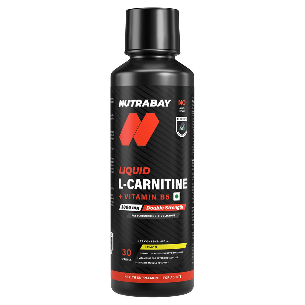 Nutrabay Pro Liquid L-Carnitine (3000mg) with Vitamin B5 –Pre/Post Workout – 450ml, Lemon, 30 Servings | Tested for Purity | Metabolism Booster for Weight Loss Support | 2X Strength