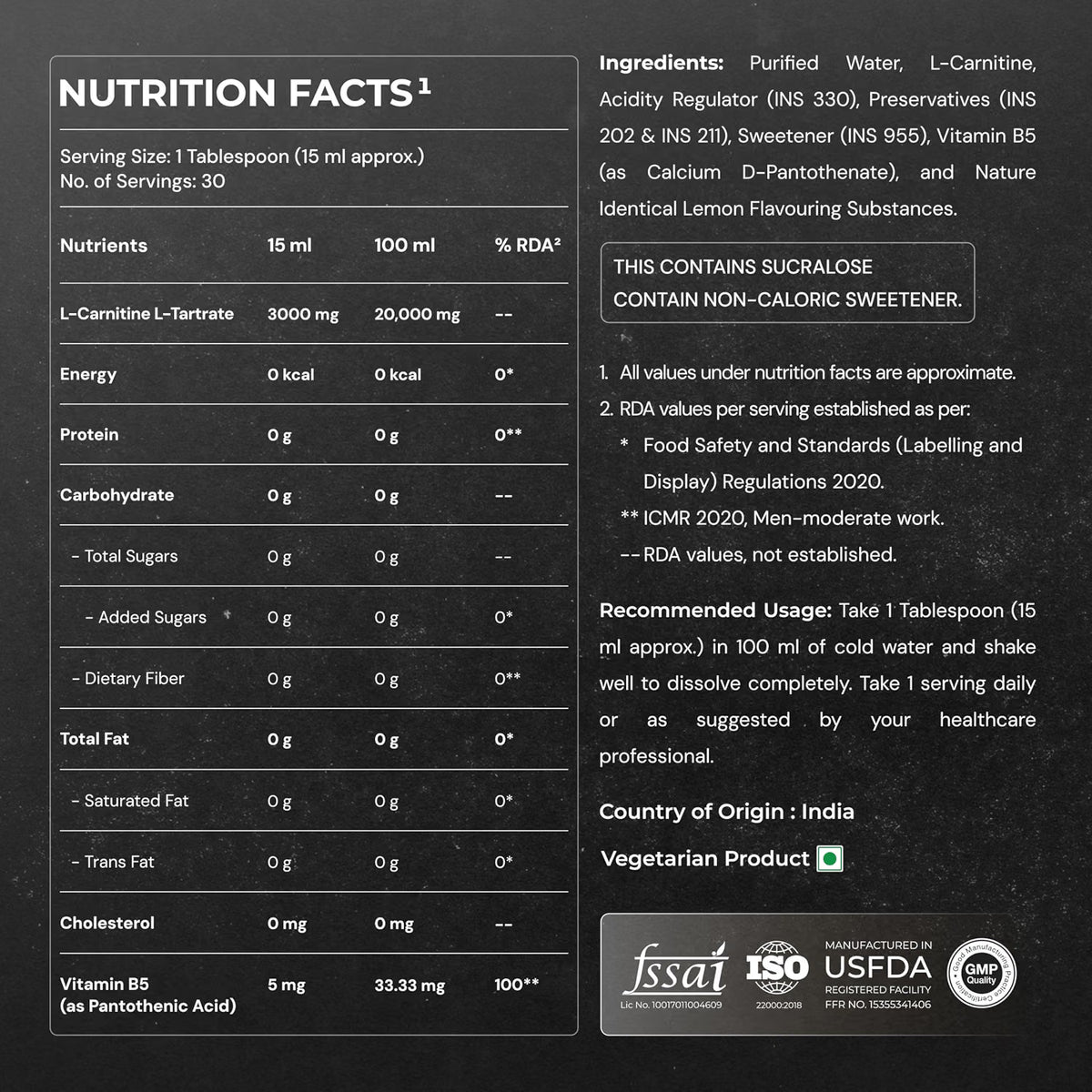 Nutrabay Pro Liquid L-Carnitine (3000mg) with Vitamin B5 –Pre/Post Workout – 450ml, Lemon, 30 Servings | Tested for Purity | Metabolism Booster for Weight Loss Support | 2X Strength