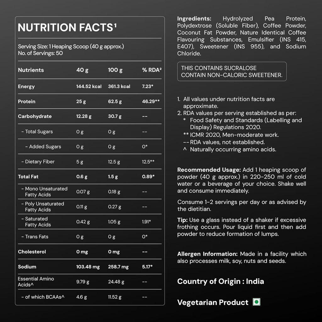 NUTRABAY Gold Hydrolyzed Pea Protein Powder - 2kg, Cold Coffee | 25g Protein, 4.6g BCAA, 5g Fiber | Complete Amino Profile | Tastiest & Smoothest Vegan, Plant Protein | Muscle Gain & Fast Recovery