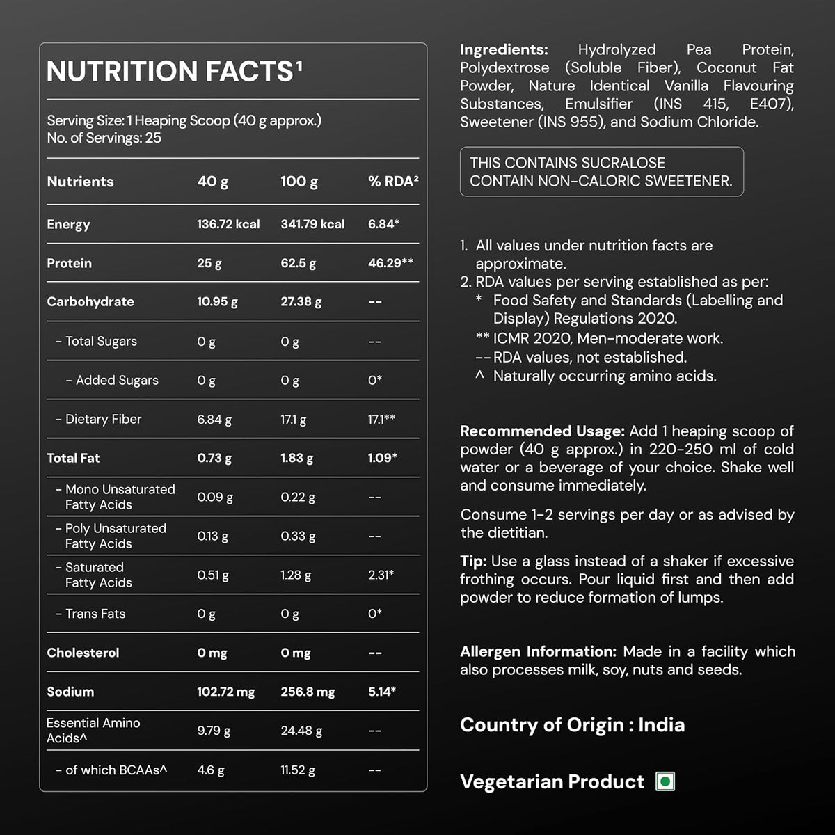 NUTRABAY Gold Hydrolyzed Pea Protein Powder - 1kg, French Vanilla | 25g Protein, 4.6g BCAA, 5g Fiber | Complete Amino Profile | Tastiest & Smoothest Vegan, Plant Protein | Muscle Gain & Fast Recovery