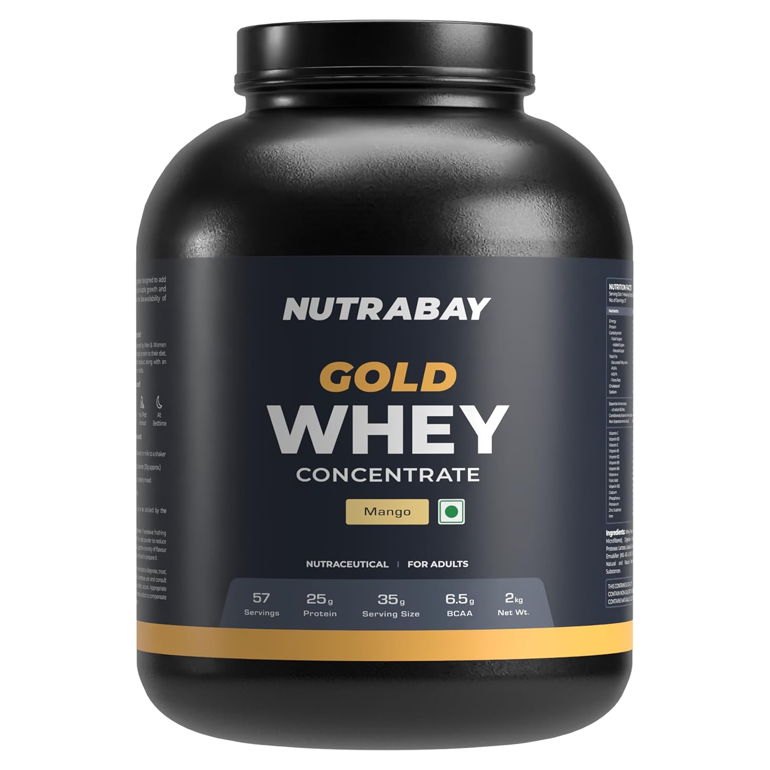 Nutrabay Gold Whey Protein Concentrate with Digestive Enzymes & Vitamin Minerals 25g Protein – Muscle Support & Recovery – 2kg, Mango | Trustified Certified Authentic