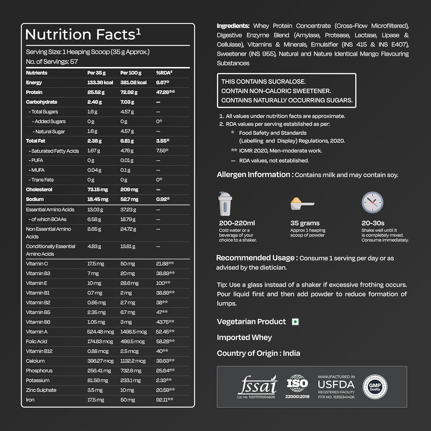 Nutrabay Gold Whey Protein Concentrate with Digestive Enzymes & Vitamin Minerals 25g Protein – Muscle Support & Recovery – 2kg, Mango | Trustified Certified Authentic