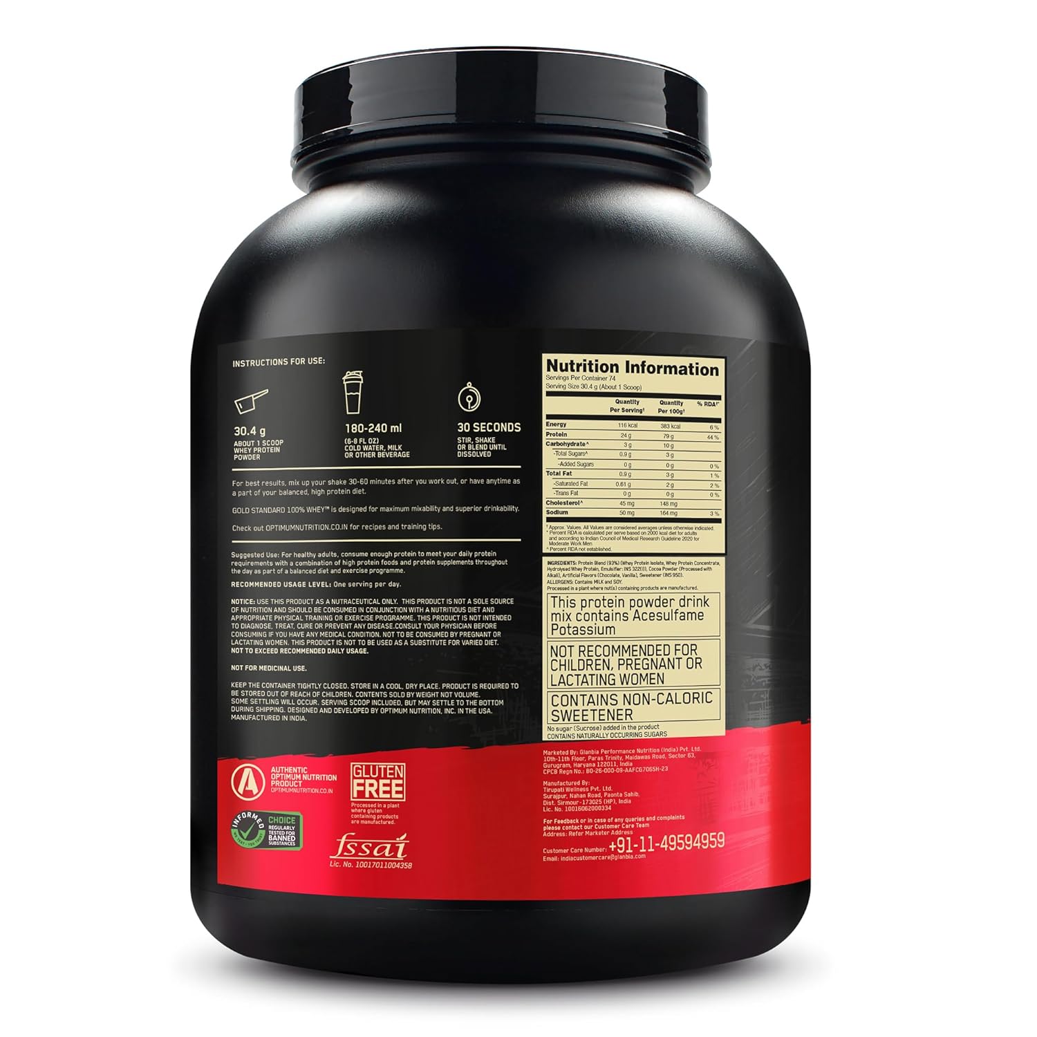 Optimum Nutrition (ON) RCB Limited Edition Gold Standard 100% Whey Protein Powder Double Rich Chocolate, 5 lb, 2.27 kg, for Muscle Support & Recovery, Vegetarian - Primary Source Whey Protein Isolate