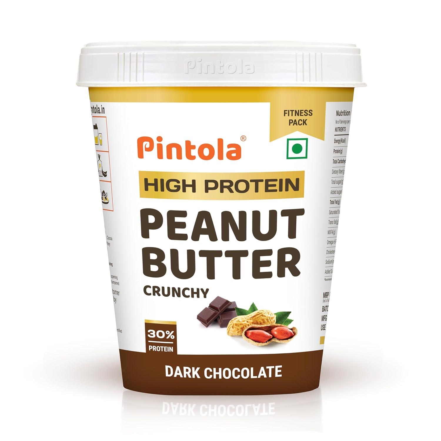 PINTOLA High Protein Peanut Butter Chocolate Flavour Creamy 1kg, Added WHEY Protein, 30g Protein 6.2g Fiber, Gluten Free, Zero Trans Fat, Dark Chocolate Peanut Butter Spread, Nut Butter Bread Snacks