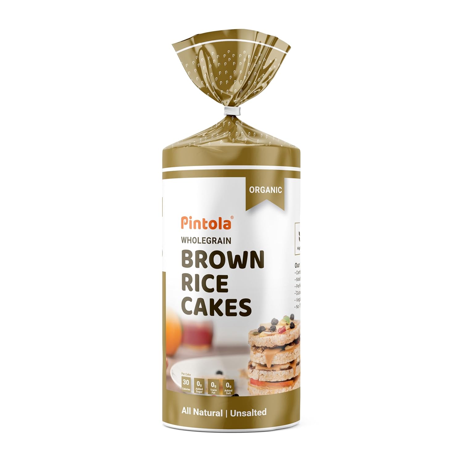 Pintola Organic Brown Rice Cake All Natural Unsalted 130g | Gluten-Free Snack | 9 Wholegrains | Low Fat | 30 Calories per Cake | Soy & Yeast Free | Healthy Snack for Weight Loss