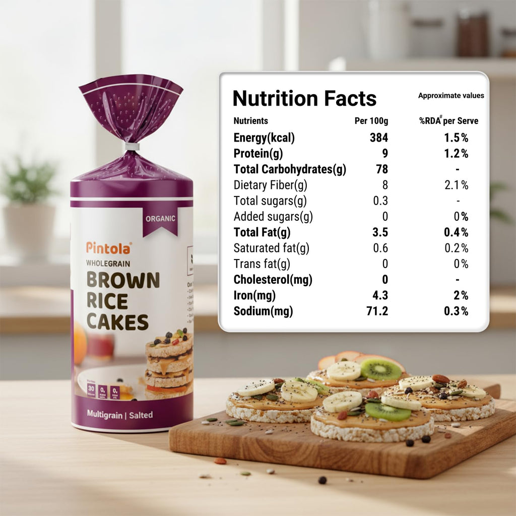 Pintola Organic Brown Rice Cake Multigrain Salted 130g | Gluten-Free Snack | 9 Wholegrains | Low Fat | 30 Calories per Cake | Soy & Yeast Free | Healthy Snack for Weight Loss