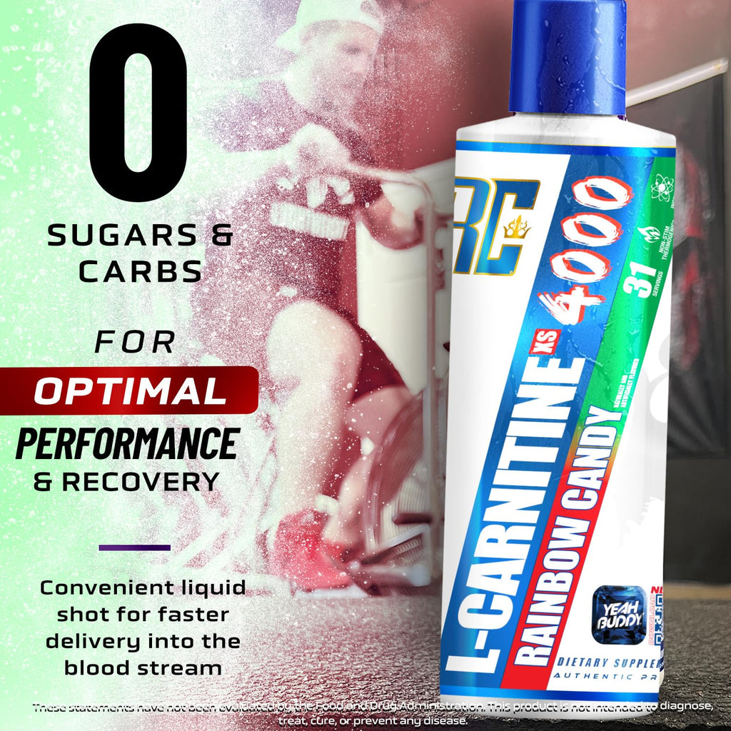 Ronnie Coleman Signature Series L Carnitine XS 4000 Liquid, Stimulant Free, Sugar Free, Zero Carbs, Lean Muscle Strength Support for Men & Women,16 oz, Rainbow Candy