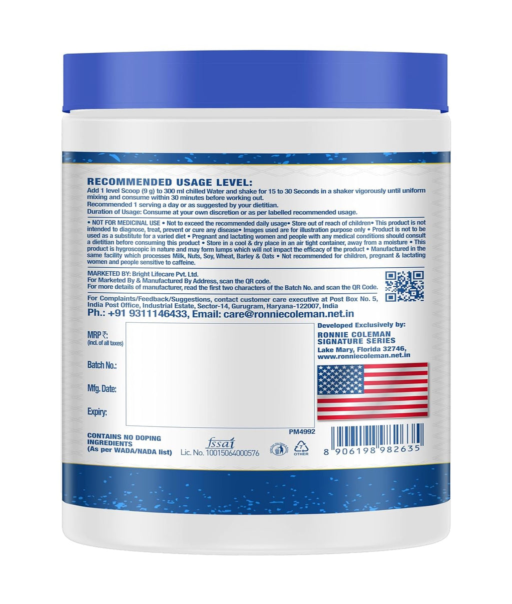Ronnie Coleman Signature Series Yeah Buddy Pre-Workout Powder, Green Apple (30 Servings, 270g / 0.59lbs)