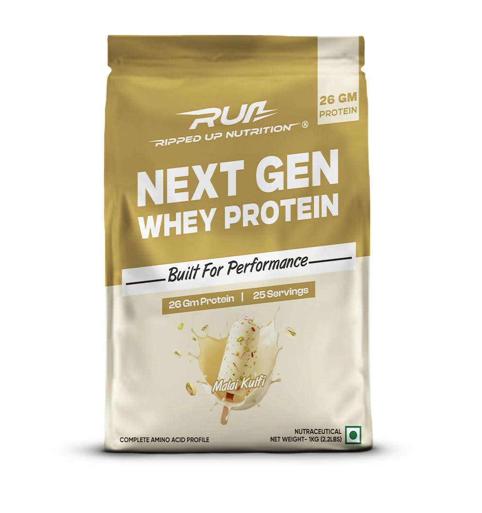 Ripped Up Nutrition Next Gen Whey Protein Powder | Whey + Fermented Yeast with DigeZyme Digestive Enzymes | 26g Protein, Complete Amino Profile | No Bloating, Low Sugar | (1 Kg, Malai Kulfi)