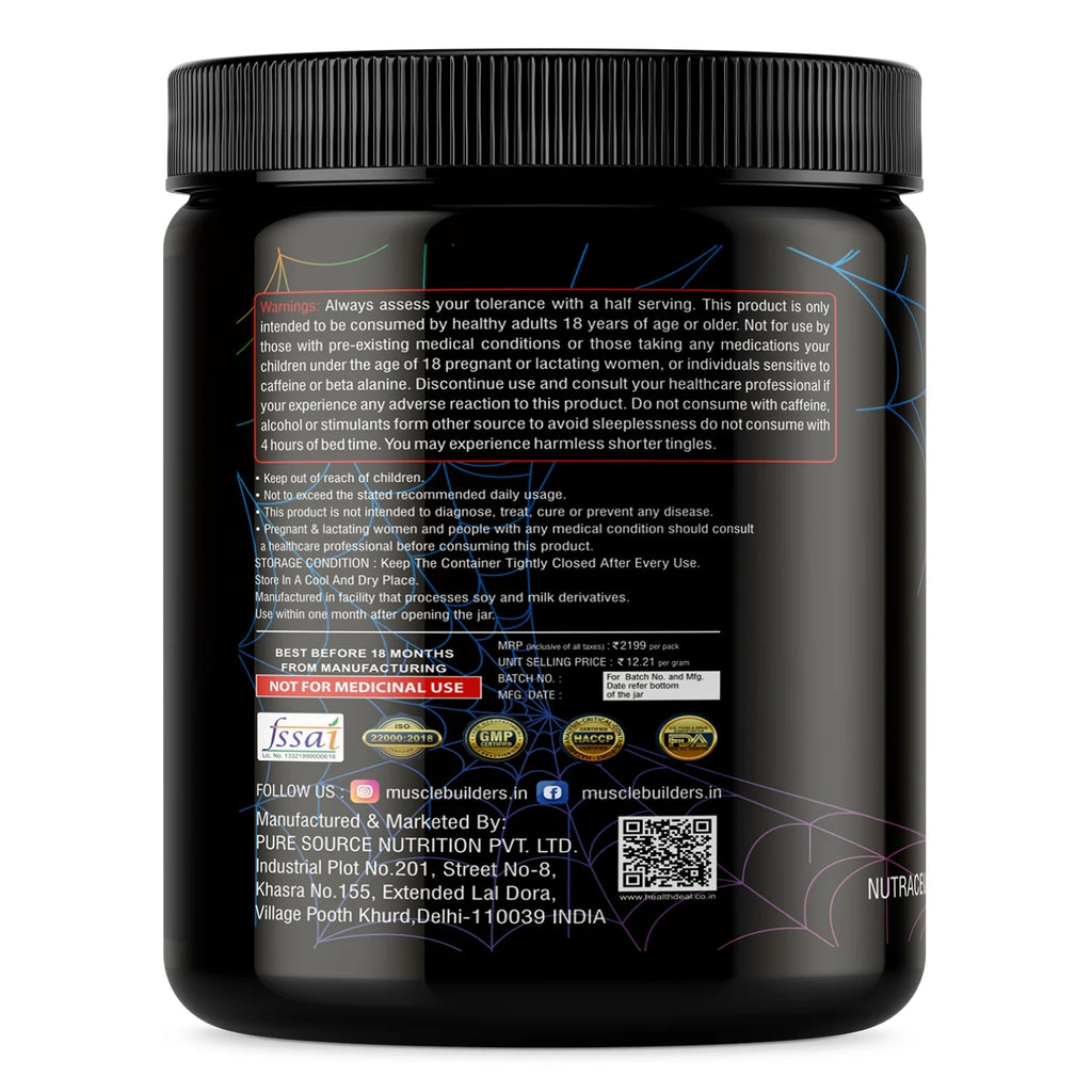 Venom X4 Extreme Potency Pre Workout with L-Arginine, L-Citrulline, Creatine, Beta Alanine & Caffeine Anhydrous for Explosive Muscle Pump, Strength, Focus & Energy – For Men & Women [30 Servings, 180g]