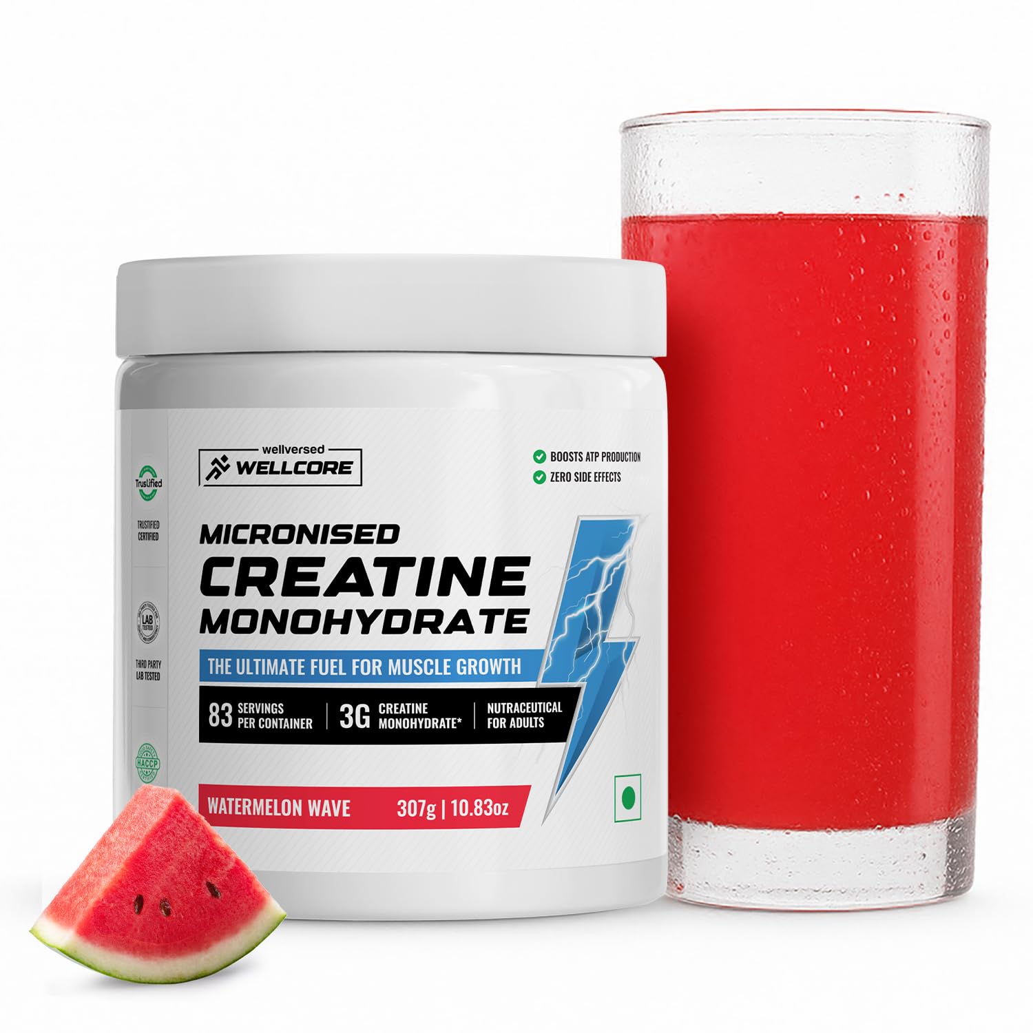 Wellcore Pure Micronised Creatine Powder (83 Servings, Watermelon Wave) For Enhanced Muscle Strength With Rapid Absorption | Creatine Monohydrate | Wellcore Creatine Flavoured - 307g