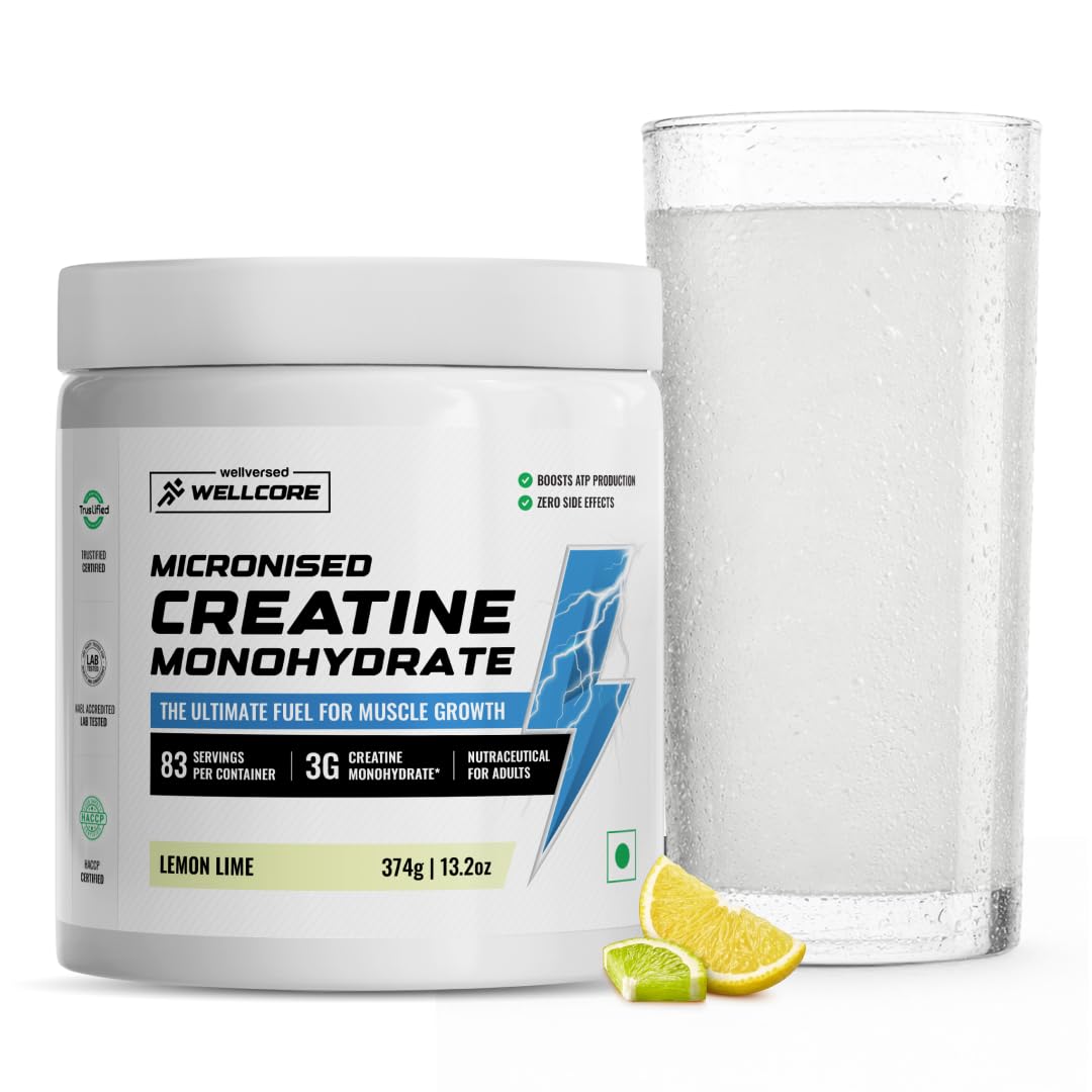 Wellcore Pure Micronised Creatine Powder (83 Servings, Lemon Lime) For Enhanced Muscle Strength With Rapid Absorption | Creatine Monohydrate | Wellcore Creatine - 374g